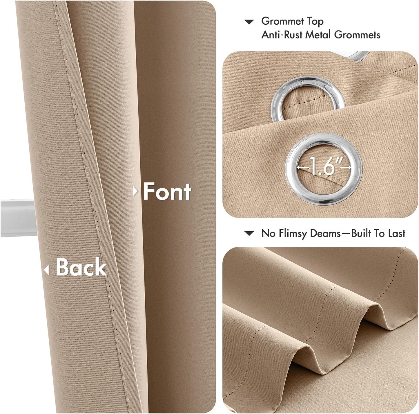 MIULEE Beige Blackout Curtains for Bedroom Living Room 96 Inches Long 2 Panels, Thermal Insulated Room Darkening Drapes Solid Grommet Top Noise Reduction Light Blocking Window Treatments 40x96 Inch