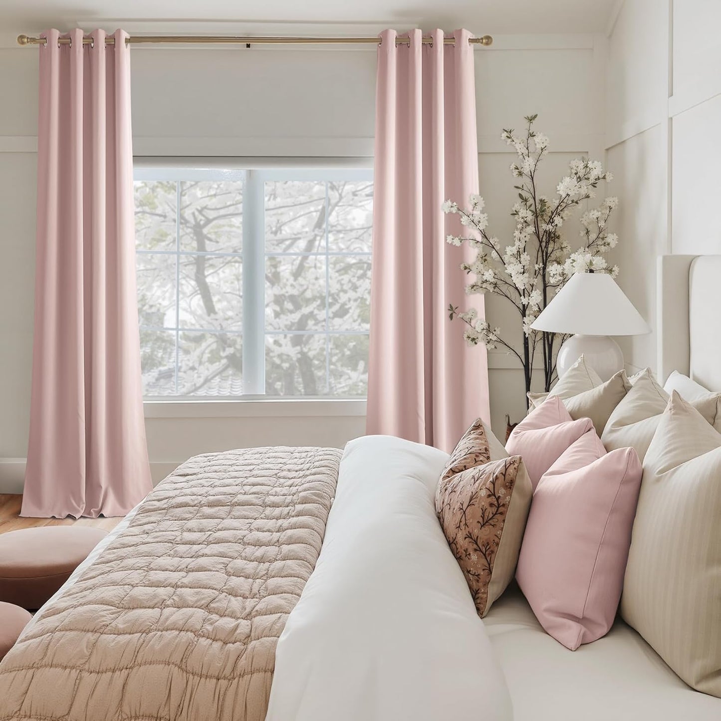 NICETOWN Blush Pink Room Darkening Curtains for Bedroom 84 inches Long 2 Panels, Thermal Grommet Curtains for Living Room, Noise Reducing Privacy Window Treatment for Nursery, Laundry Patio, W52