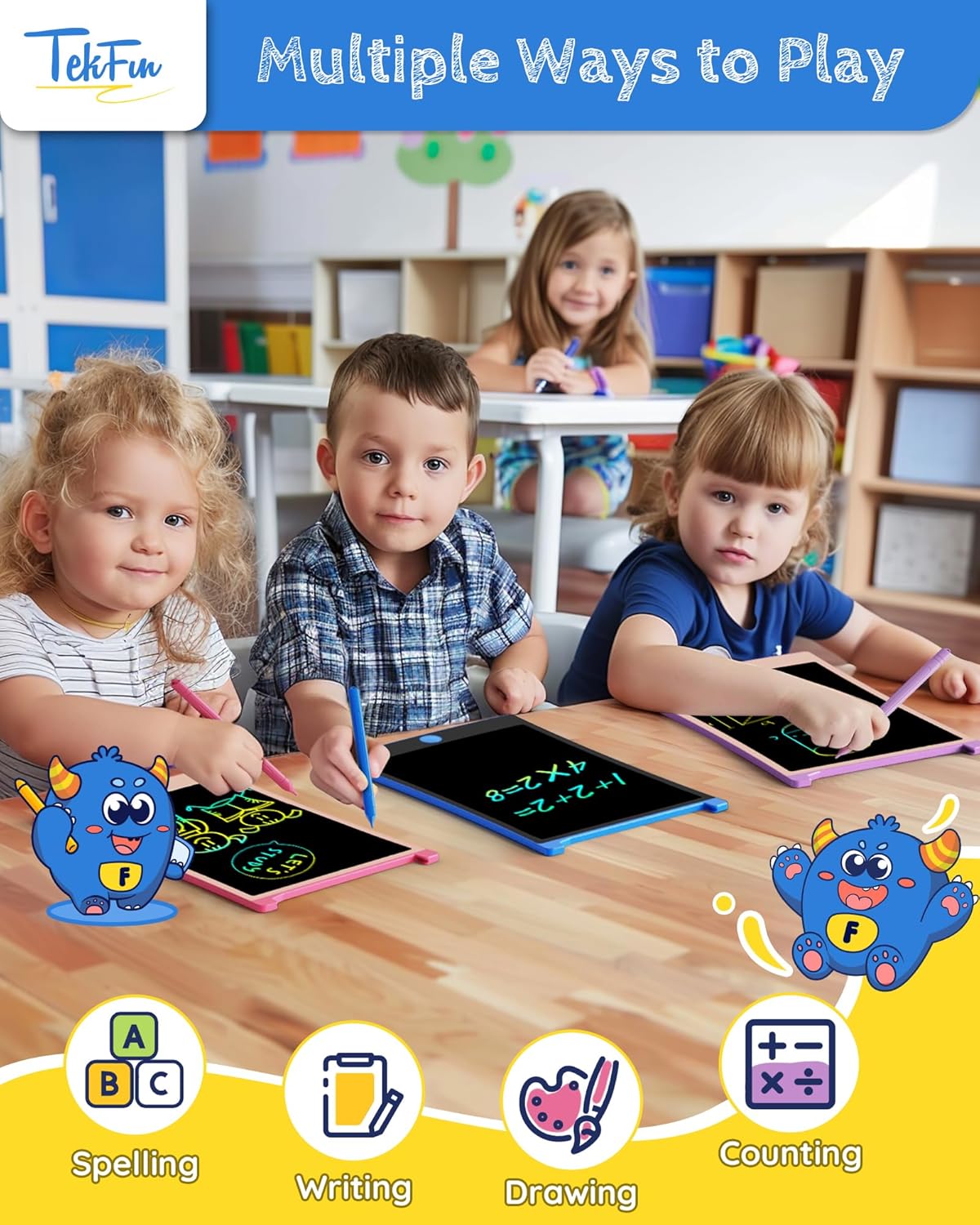 TEKFUN 20 Pack LCD Writing Tablet with Stylus, 8.5in Erasable Doodle Board Mess Free Drawing Pad for Kids, Car Trip Educational Toys Birthday Christmas Gift for 3 4 5 6 7 Girls Boys