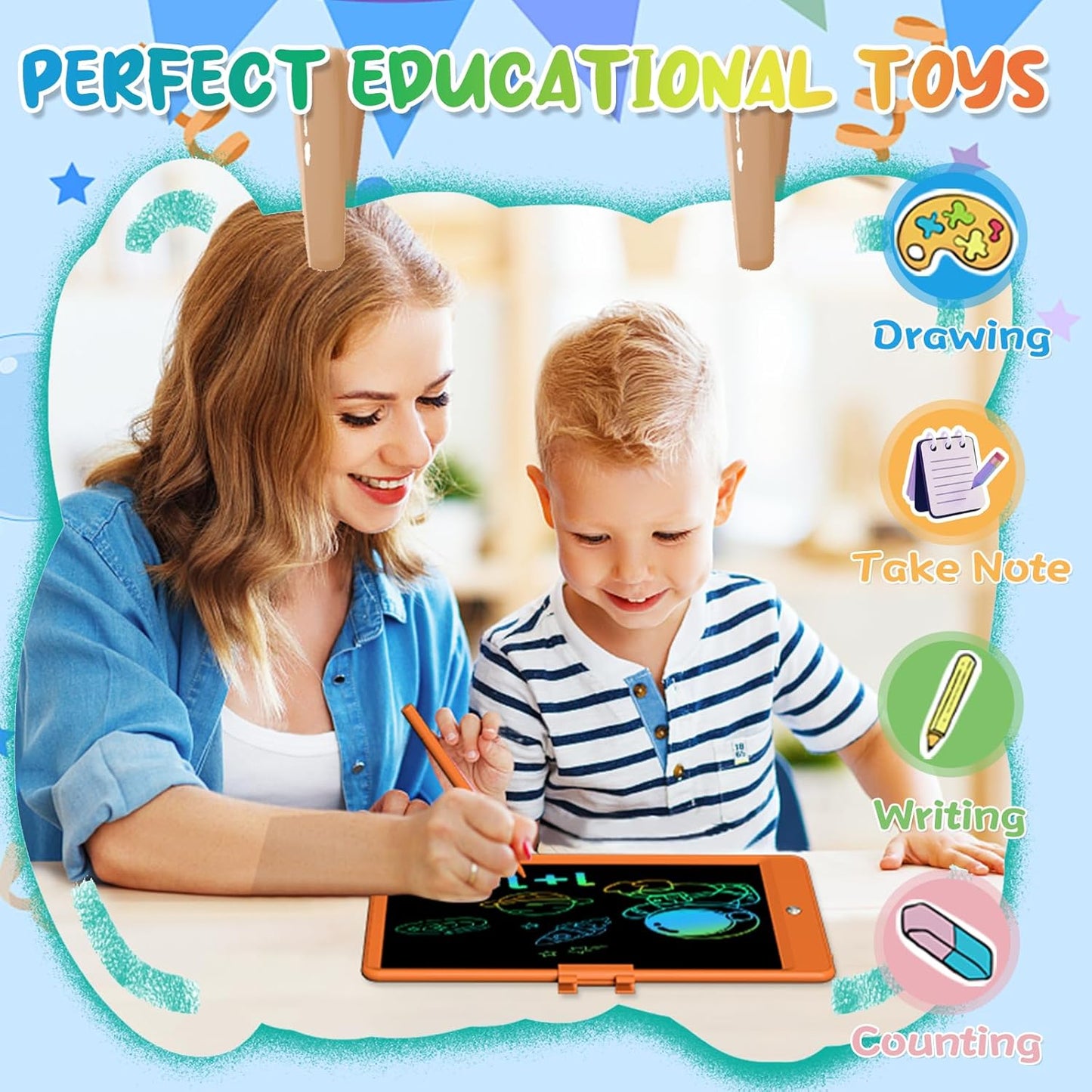 Drawing Tablets for Kids 10 Inch LCD Writing Tablet for Kids Reusable Drawing pad Educational and Learning Toys for Boys Girls(Orange)