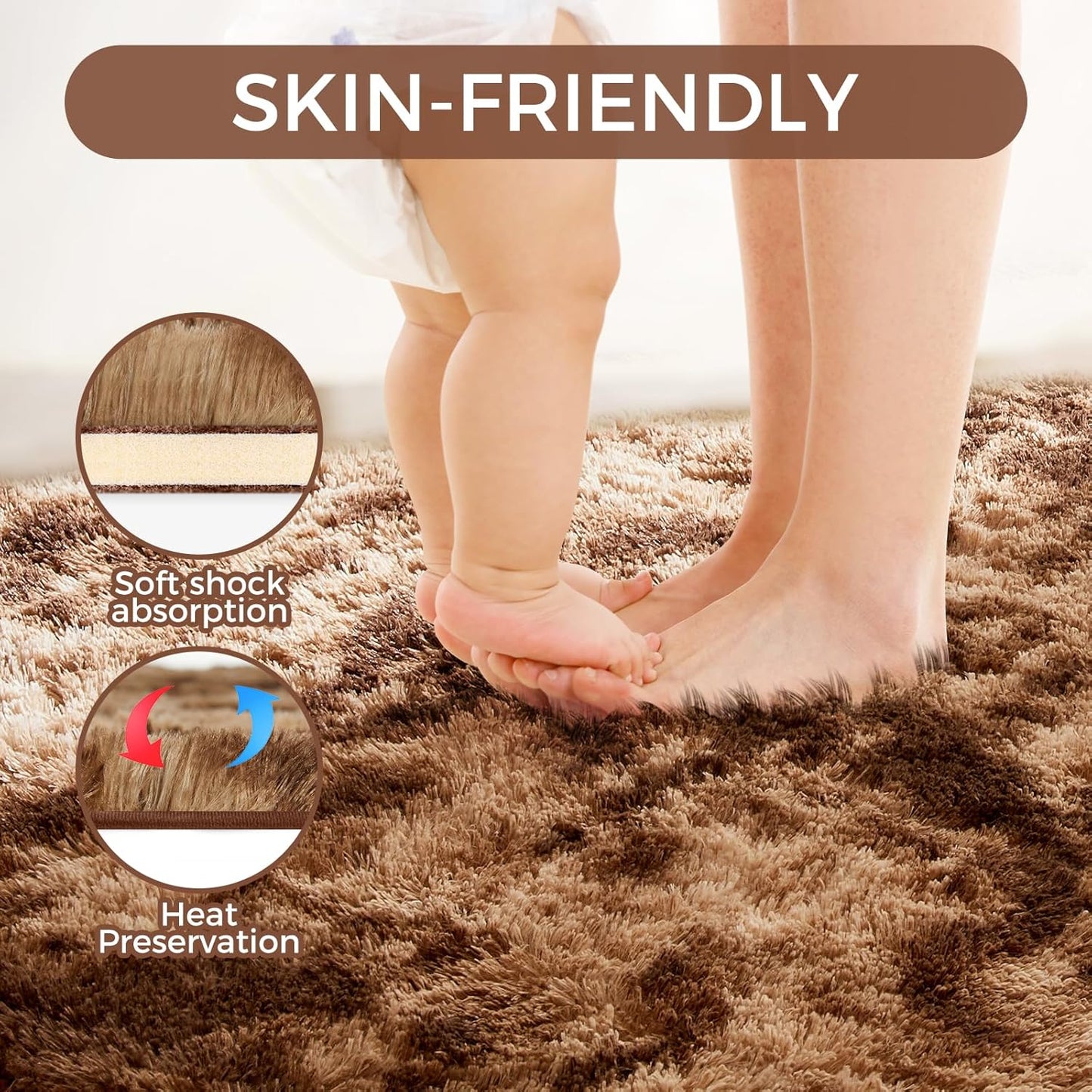 Ultra Soft Rug for Living Room, 5X8 Fluffy Shag Area Rug for Bedroom, Modern Shaggy Carpet Fuzzy Rug for Teens Dorm Nursery Home Decor Aesthetic, Upgrade Anti-Skid Durable, Tie-Dyed Coffee