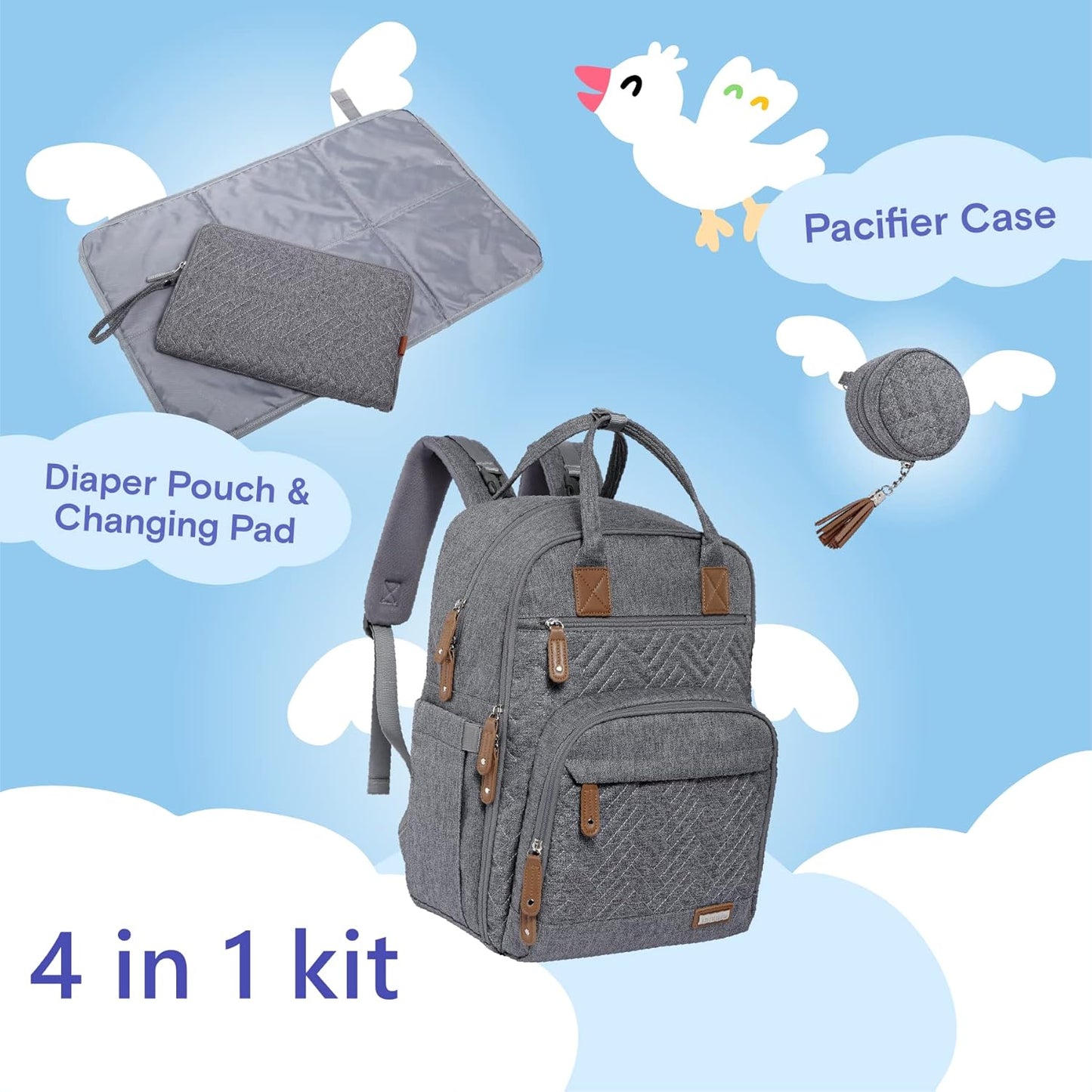 iniuniu Diaper Bag Backpack, 4 in 1 kit Large Unisex Baby Bags for Boys Girls, Waterproof Travel Back Pack with Diaper Pouch