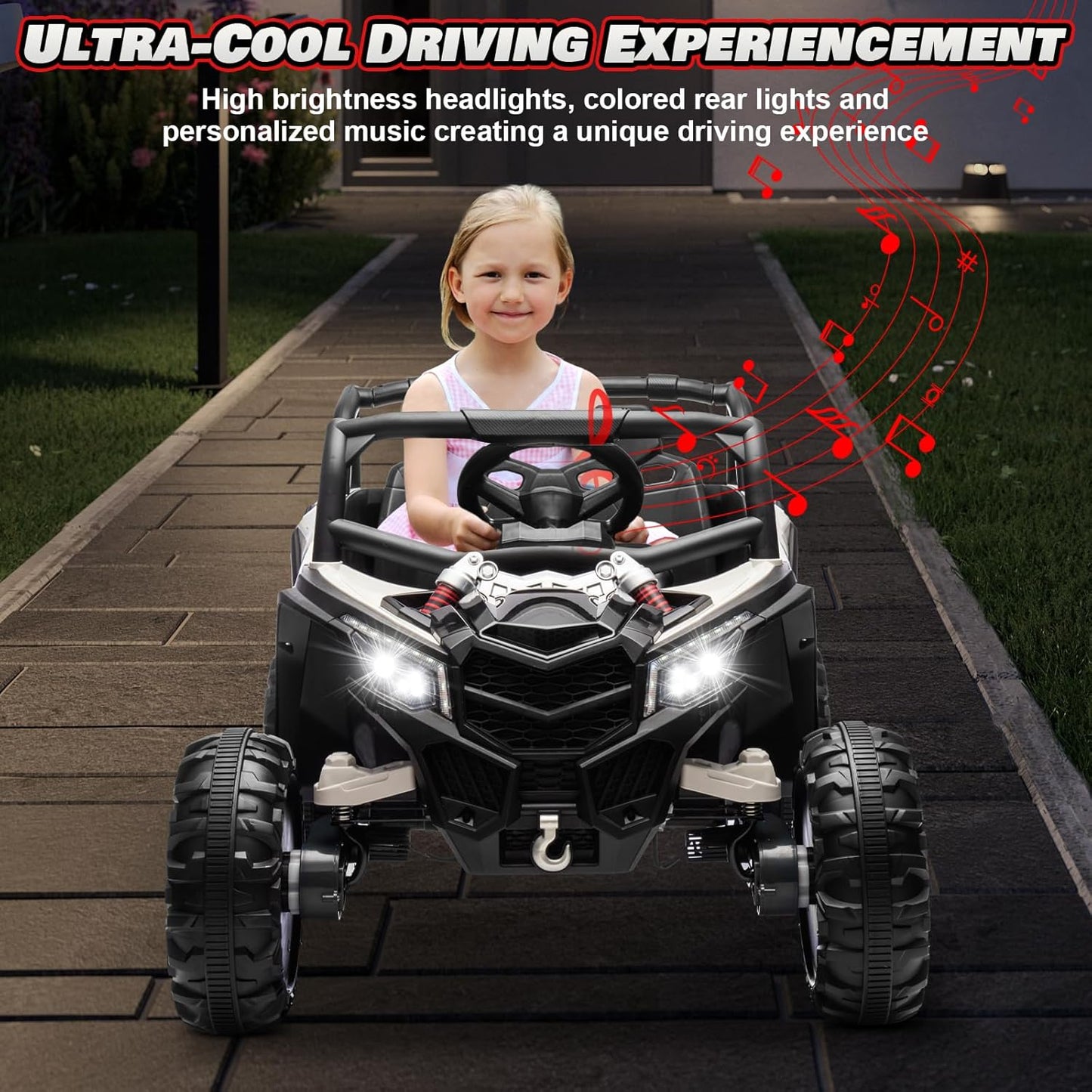 Electric Car for Kids, JOYRACER 24V Ride on Car Battery Powered Off-Road UTV w/Remote Control, 3 Speeds, 4x150W Powerful Motors, 18" Seat, Bluetooth, MP3, Electric Vehicles with Big Pull Bow
