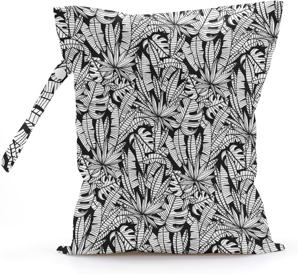 Wet Bag, Wet Dry Bag, Wet Bag for Swimsuit, Travel, Beach, Pool, Diapers, Dirty Yoga Gym Clothes, Makeup Bag, Waterproof Tropical Palm Leaves Decor Jungle Palm Leaf Favors