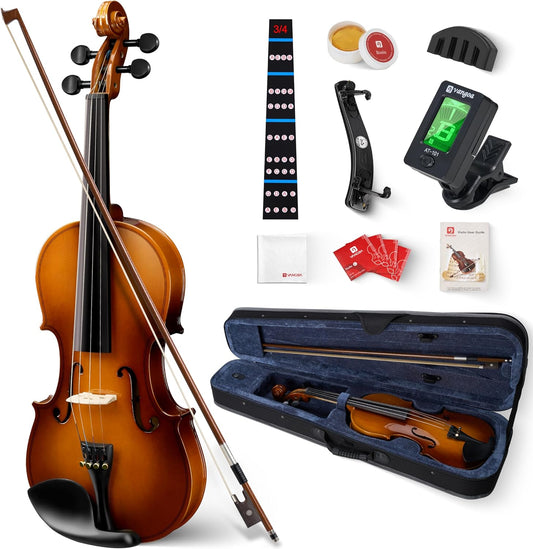 Vangoa Violin 3/4 Size for Kids Full Set, Beginners Fiddle Three Quarter Bundle Acoustic Violins Starter Kit Package w/Side Solidwood, Hard Case for School Students, Childrens, Adults Ages 9-11