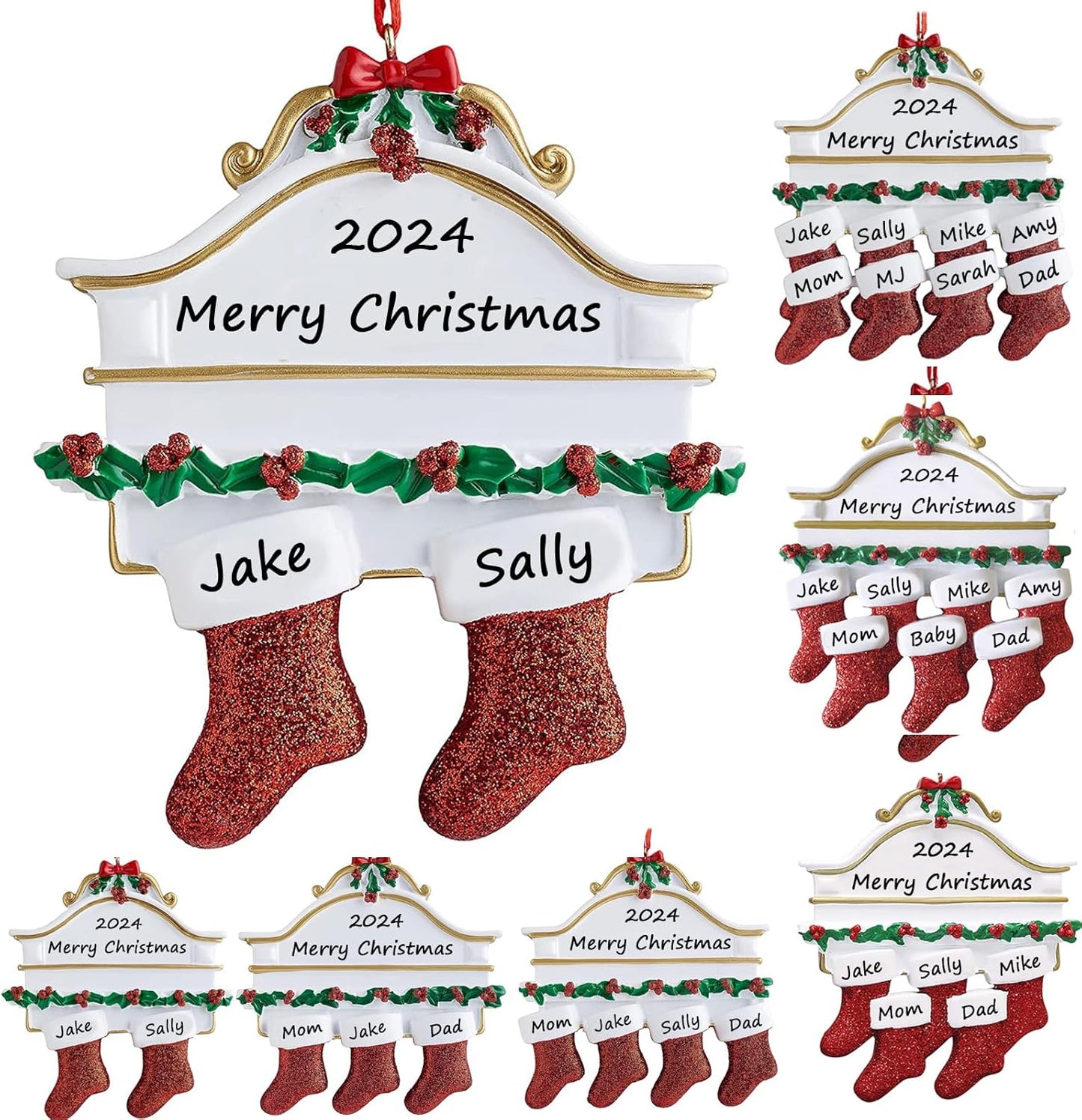 Personalized Christmas Ornaments 2025 Family of 2/3/4/5/6/7/8 Custom Christmas Stocking Ornament with Names Customized Ornaments for Xmas Tree,Family of 2