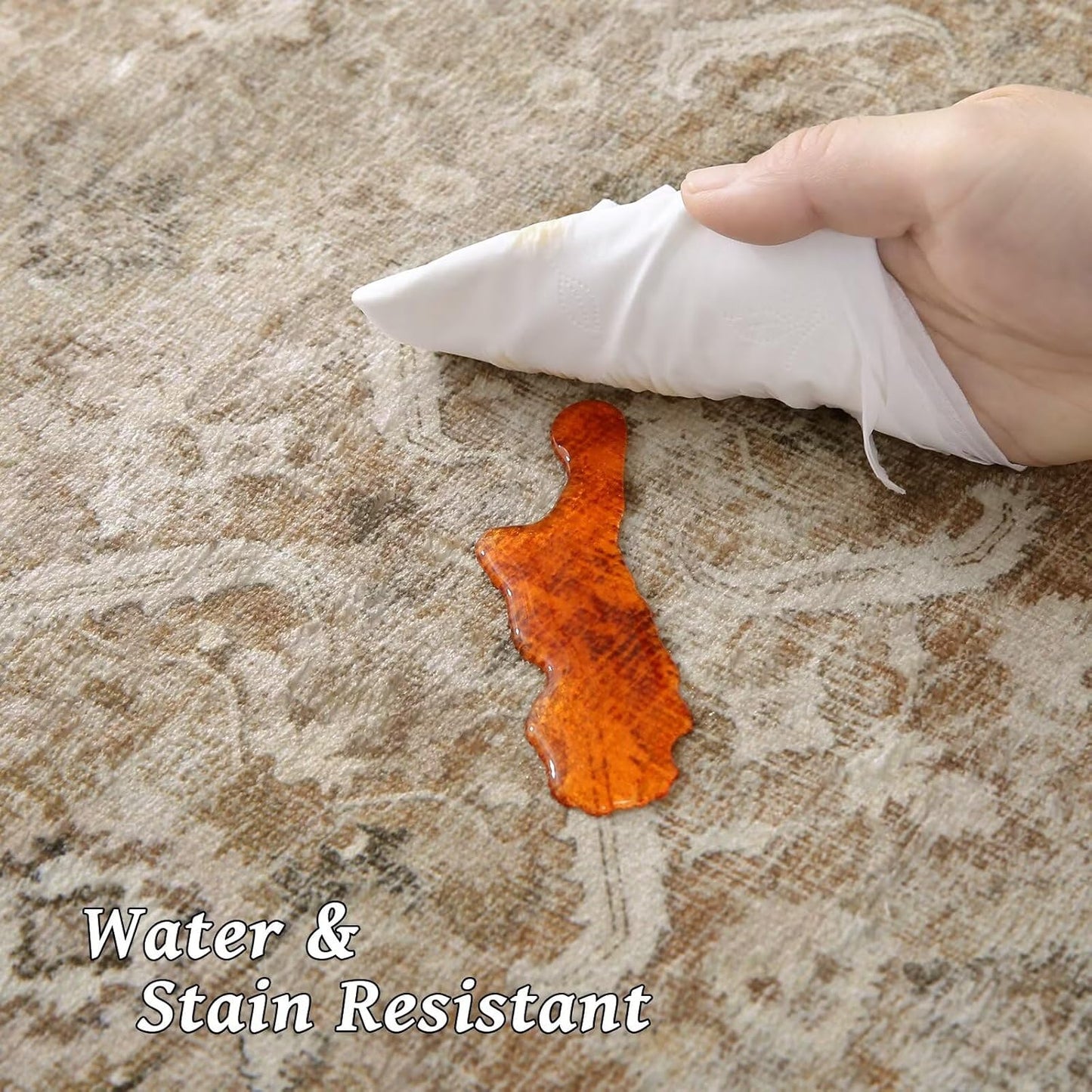 Washable 9x12 Area Rugs for Living Room, Boho Non-Slip Silicone Backing Rugs for Bedroom Dining Room Nursery Office, 0.3" Neutral Oriental Throw Carpet with 0.16" Cushioning Pad, Brown/Multi