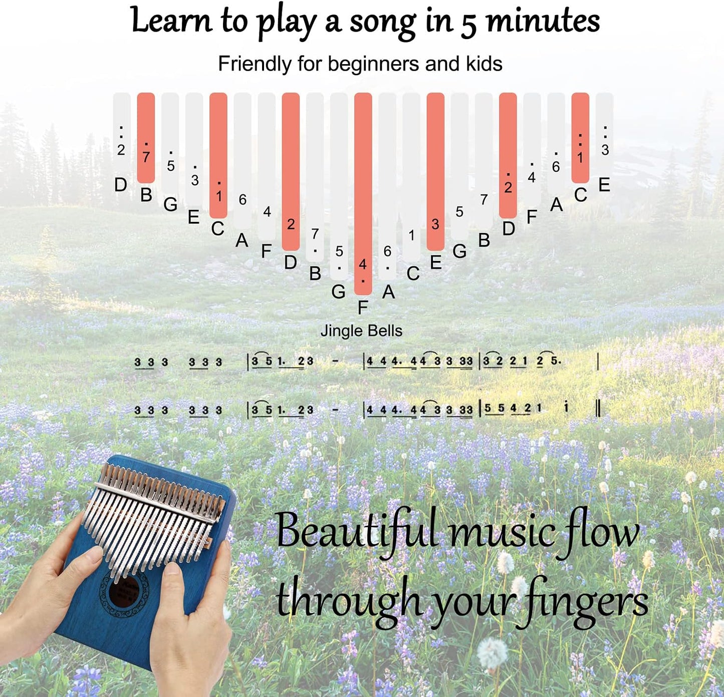 Kalimba Thumb Piano,YUNDIE Portable 21 Keys Mbira Finger Piano with Tune Hammer and Study Instruction,Musical Instruments Gift for Kid Adult Beginners Professional(Blue)