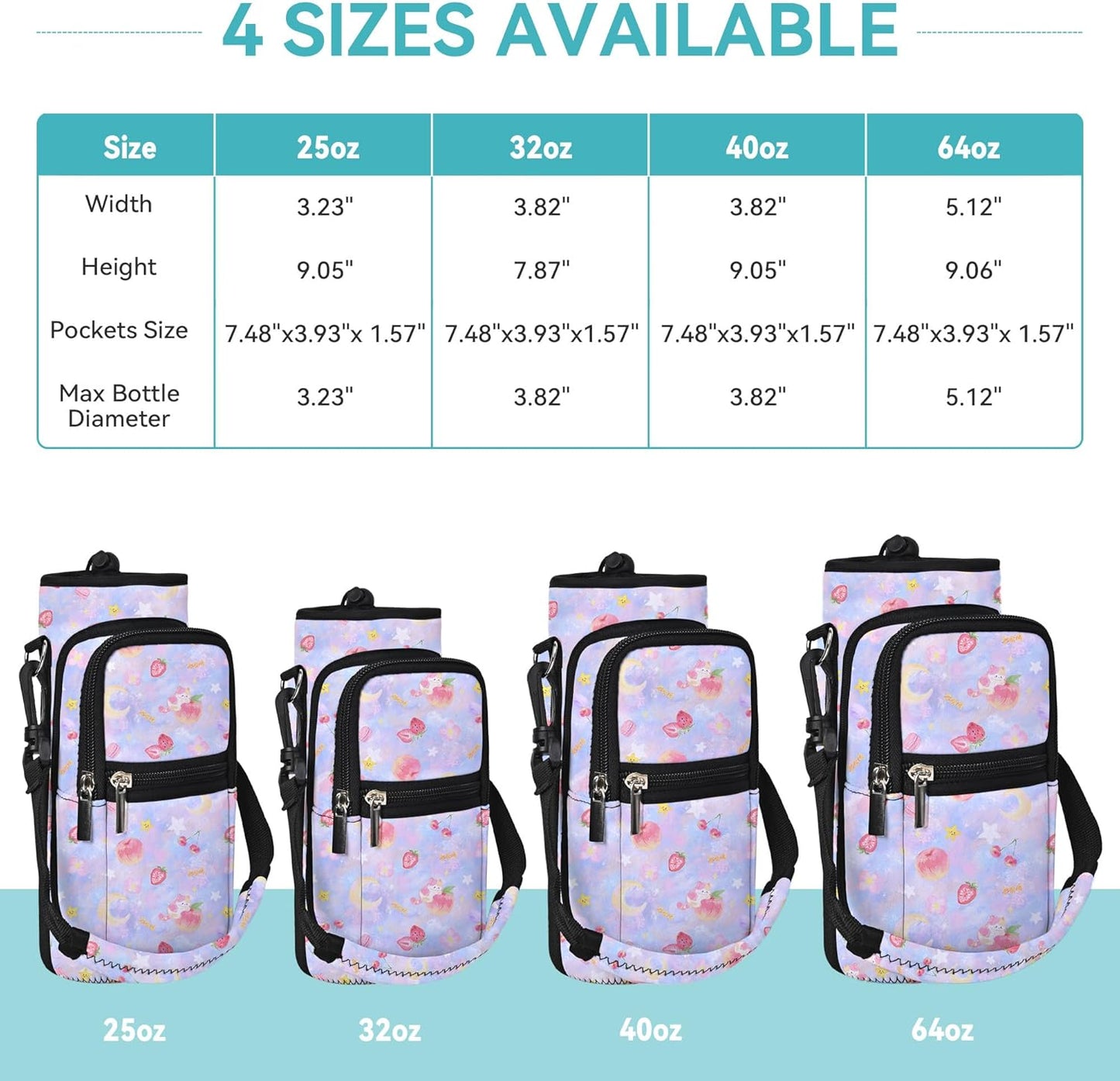 AUPET Water Bottle Sling Bag Sleeve Holder Carrier 25/32/40/64 oz,Insulated Crossbody Water Bottle Case Cover with Strap and Pockets for Men/Women Walking Hiking