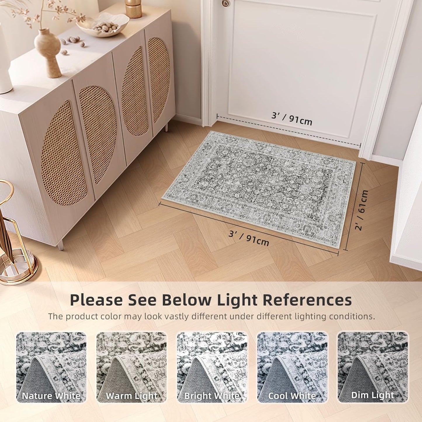 Deerly 2x3 Rugs Grey Small Area Rugs for Bedroom Living Room Bathroom Kitchen, Entry Rug Small Soft Rugs Low Pile Non-Slip Rubber Backing Oriental Door Mat