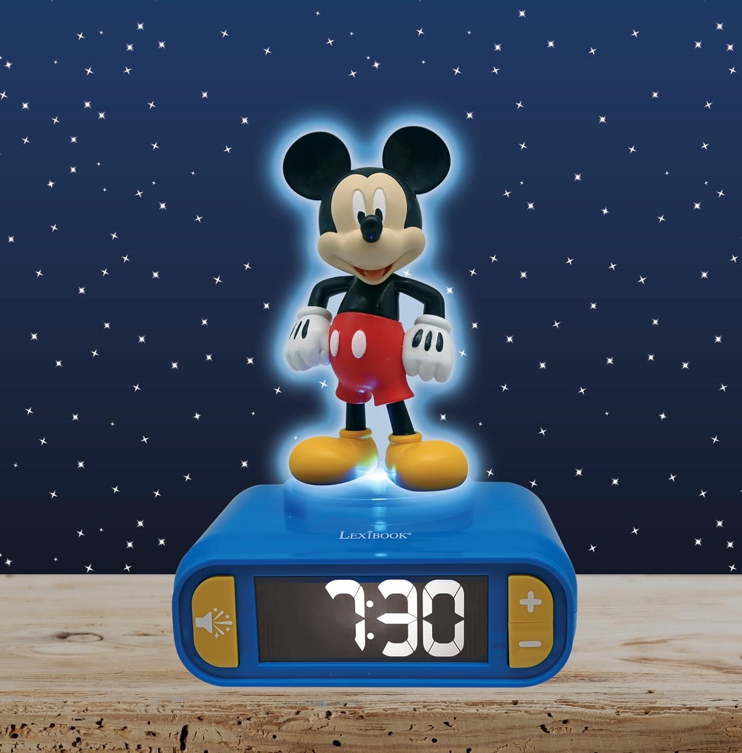 LEXiBOOK, Disney Mickey, Mickey Nightlight Alarm Clock, Sounds and Melodies, LCD Backlit Screen, Luminous, Snooze, Blue, RL800MCH