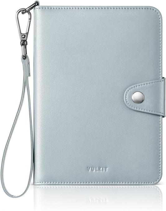 VULKIT Airtag Passport Holder for Travel, RFID Blocking Travel Wallet, Passport Cover for Family with Luggage Tag & Wrist Strap, Holds ID Card, 6+ Cards, Tickets, Cash, Coin, Blue, Family 4 persons