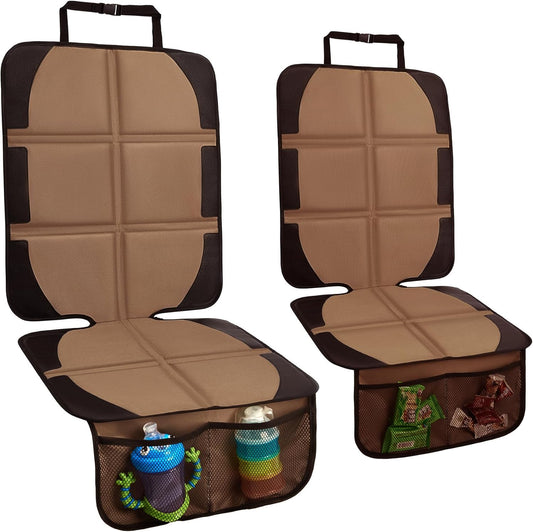 Car Seat Protector, 2 Pack Baby CarSeat Covers with Mesh Pockets & Non-Slip Backing 600D Durable Seat Protectors Under Car Seat for Baby (Black & Brown, Large)