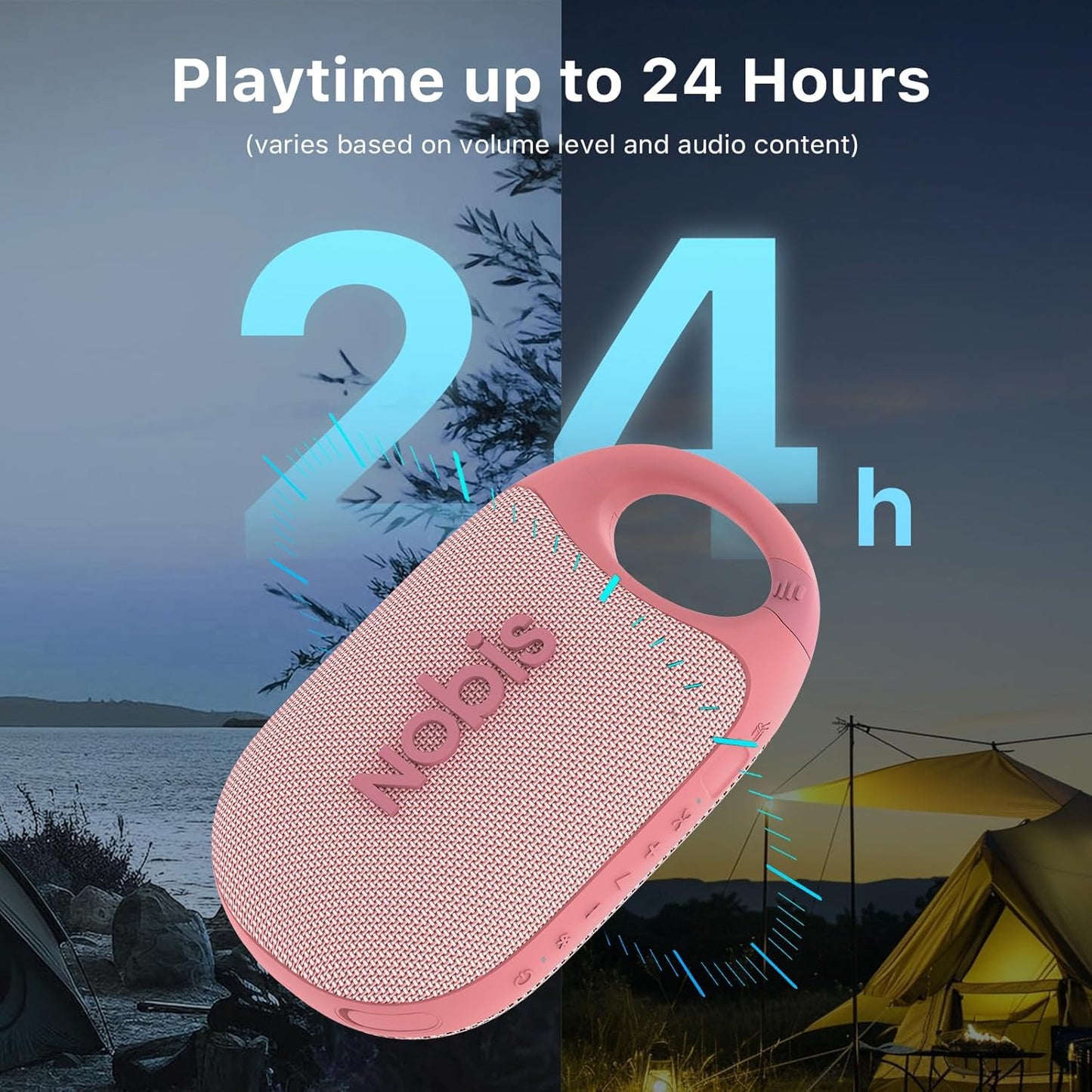 NOBIS Clip N1 Portable Bluetooth Speaker with App, Beat Mode, Up to 24H Playtime, IP68 Waterproof, BT 5.3, HD Sound, Stereo Pairing, Custom EQ, Perfect for Outdoor, Home and Adventure (Pink)