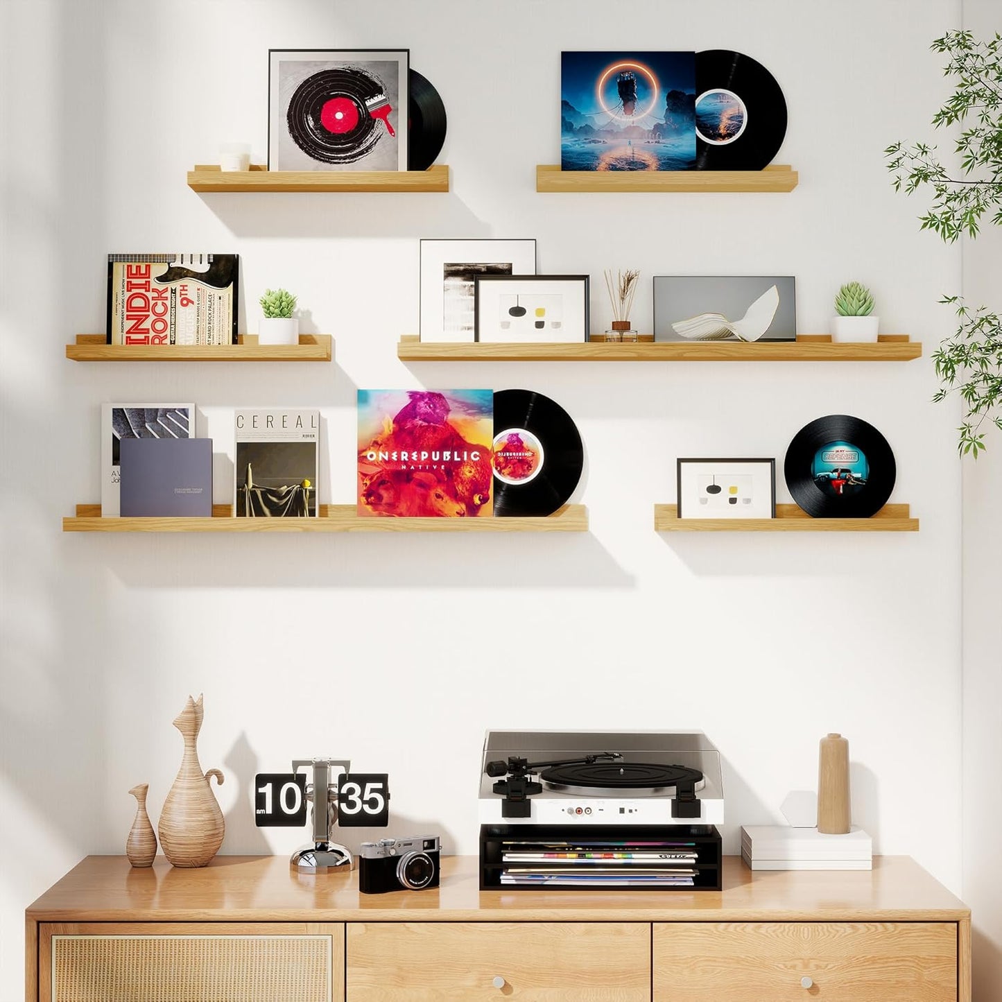 Axeman Picture Ledge Shelf, Floating Shelves for Wall Decor Storage Set of 6, 16 inch Floating Wall Mounted Shelves, Wall Shelves with Lip for Living Room, Bedroom, Nursery, Bathroom, Kitchen, Oak