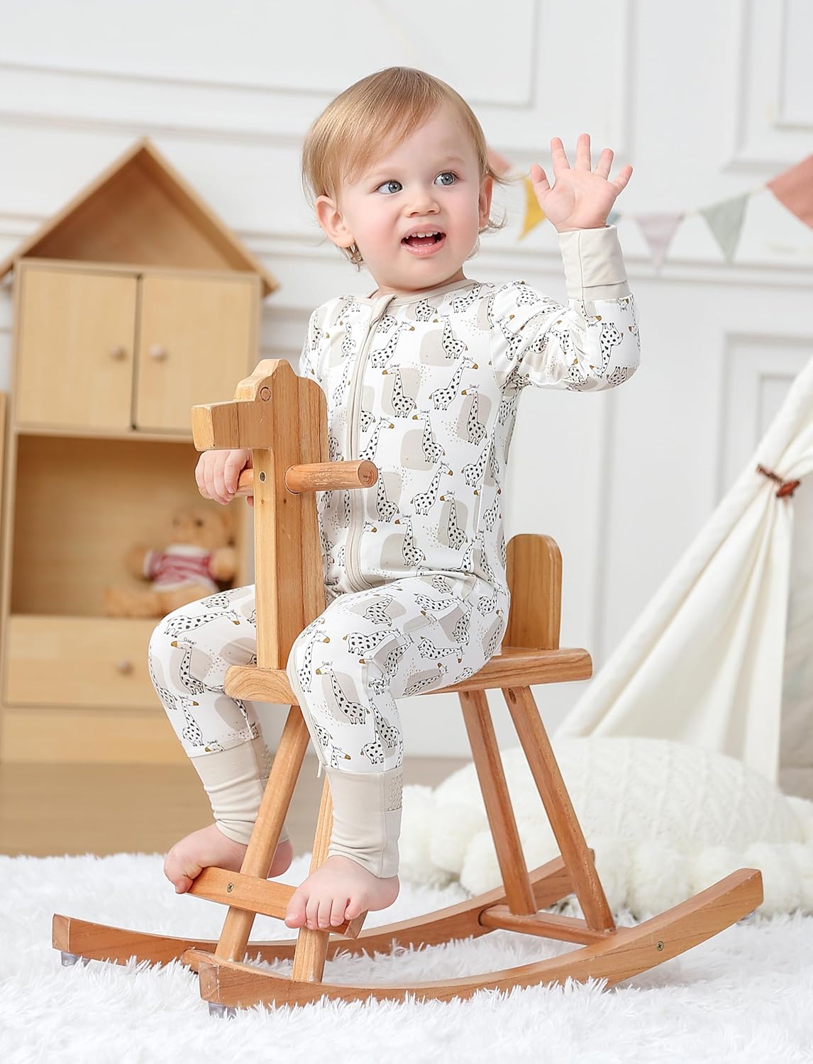 JunNeng 2Pcs Baby Rayon from Bamboo Sleeper with Mitten Cuffs, Footless Zipper Cozy Pjs, Non-Slip Soles Romper