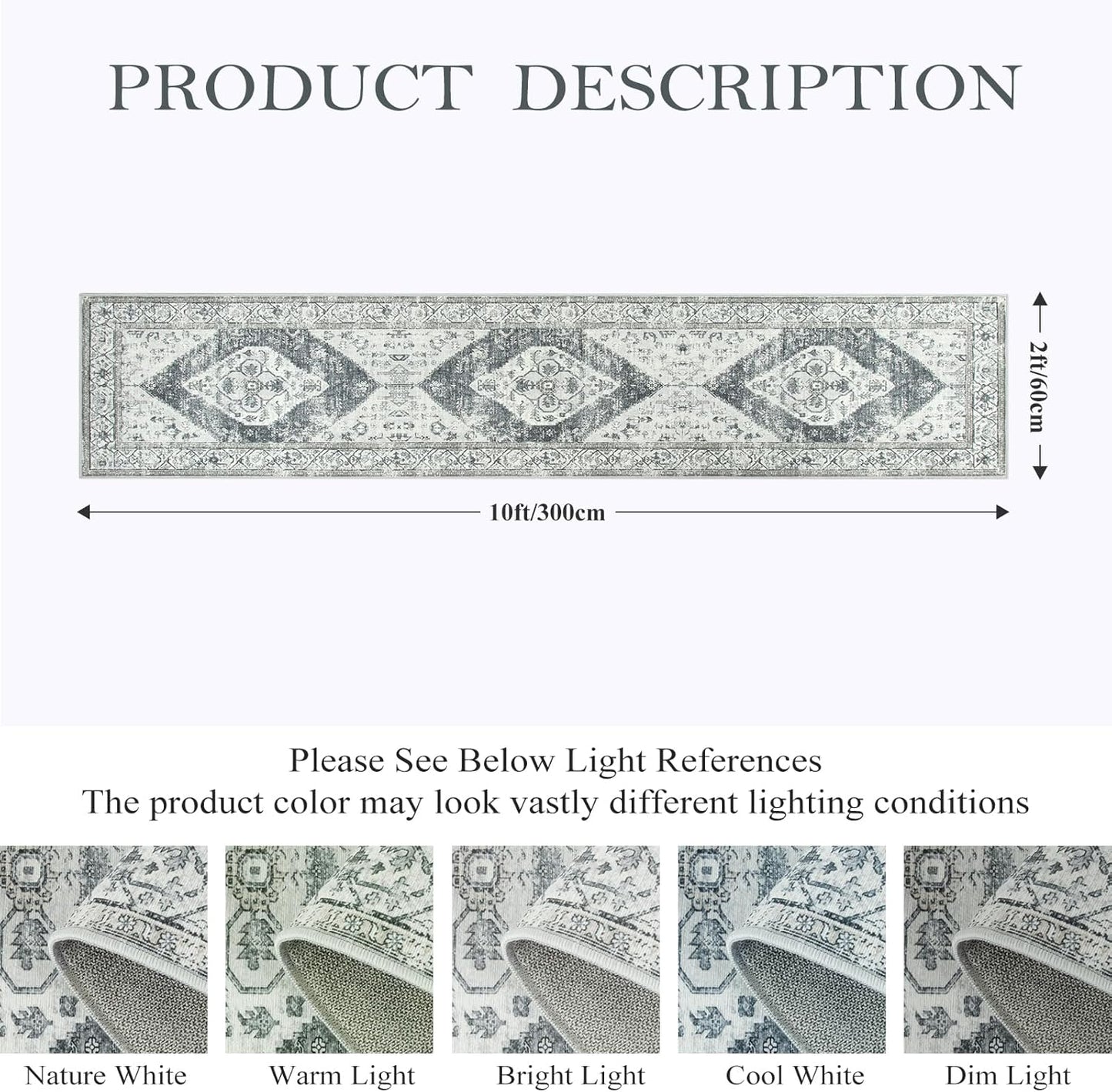 Lahome Boho Washable Kitchen Runner - 2x10 Extra Long Stain Resistant Non-Slip Stair Rug Lightweight Throw Floor Oriental Distressed Print Runner for Bedroom Entryway