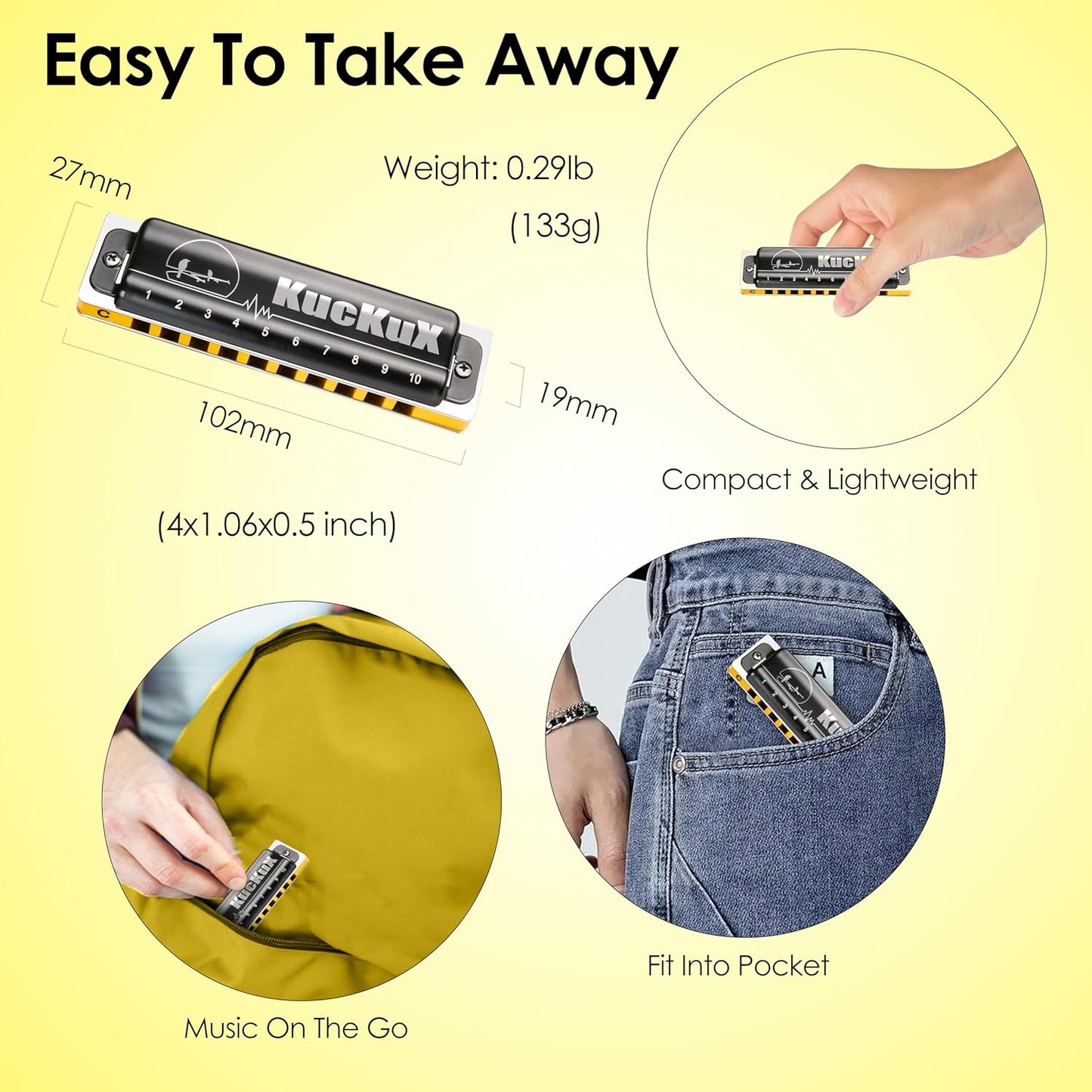 Diatonic Harmonica of E flat Key,Blues Mouth Organ 10 Hole 20 Tones, Reed of Phosphor Bronze, ABS Combo, Easy-Clean Cover,10 Hole Blues Harp for Adult, Beginner