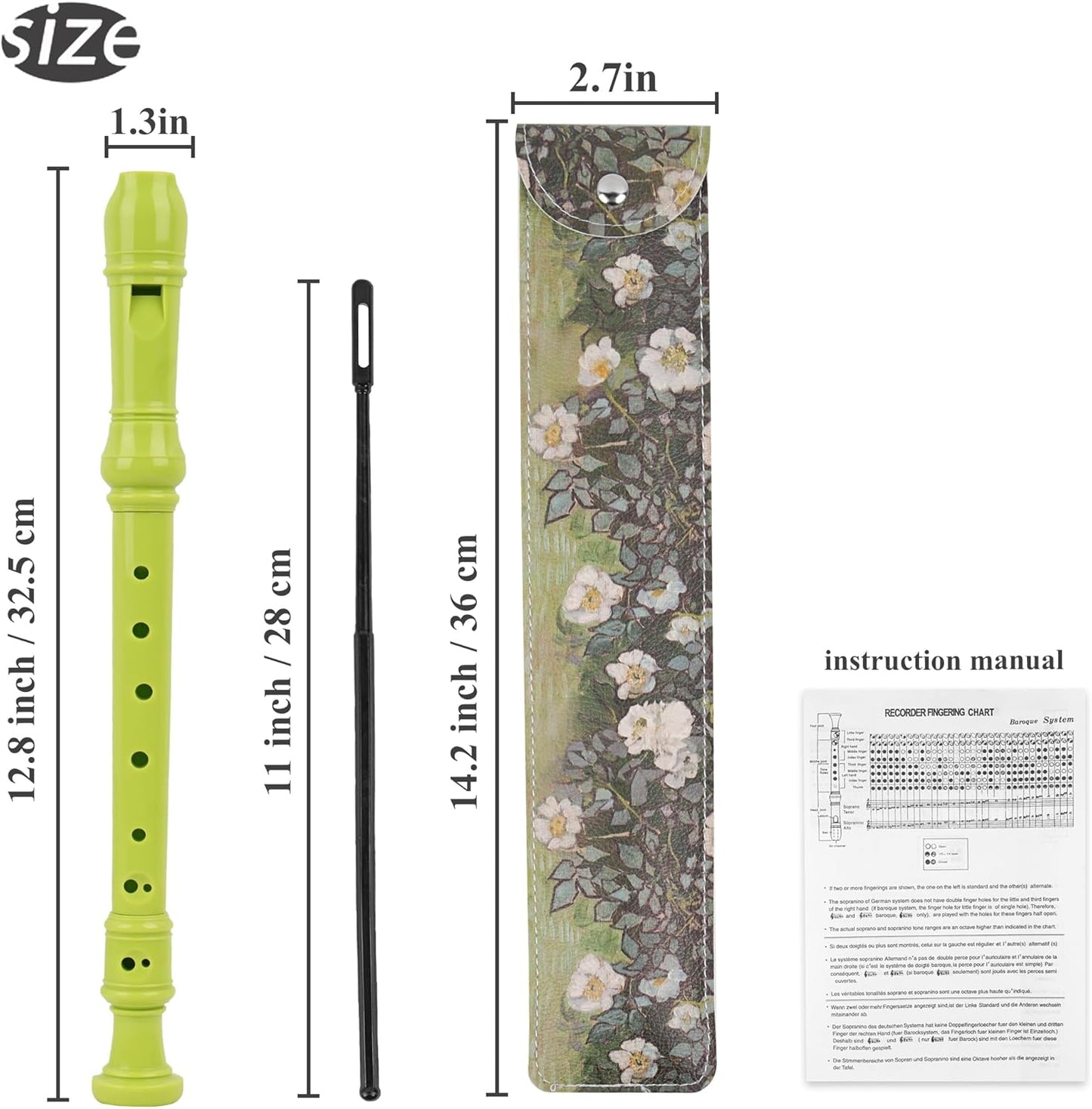 Recorder Instrument for Beginner Adults,8-Hole Soprano Descant Recorder Music Flute with with Cleaning Rod & Leather Case For Home Entertainment(2-Green Rose)