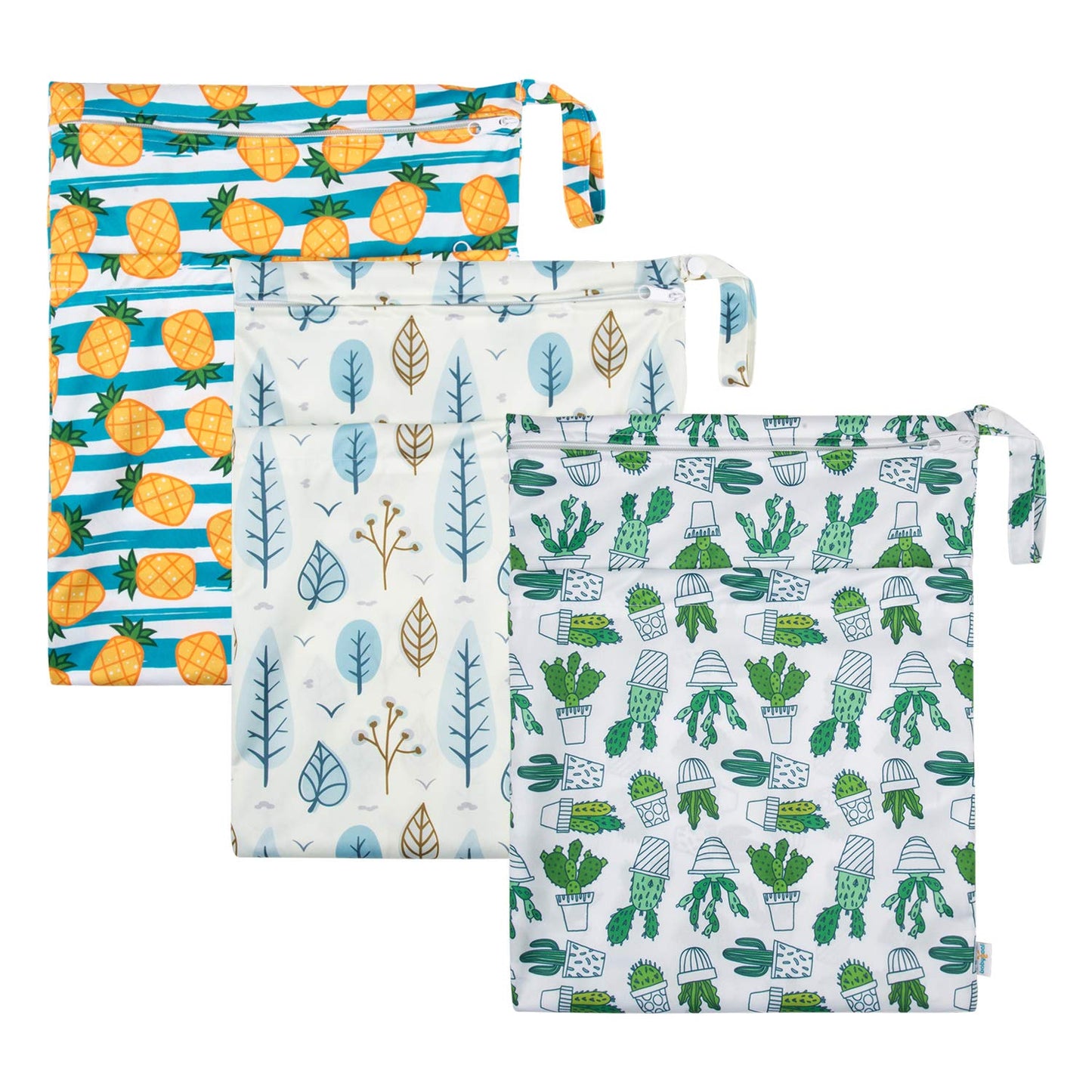 babygoal Wet Dry Bags for Baby Cloth Diapers, Washable Travel Bags, Beach, Pool, Gym Bag for Swimsuits & Wet Clothes with Two Zippered Pockets 3 Pack, 3LN05