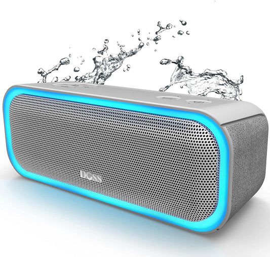 DOSS SoundBox Pro Bluetooth Speaker with 20W Stereo Sound, Active Extra Bass, IPX6 Waterproof, TWS Pairing, Multi-Colors Lights, 20H Playtime, Portable for Beach, Outdoor-Grey