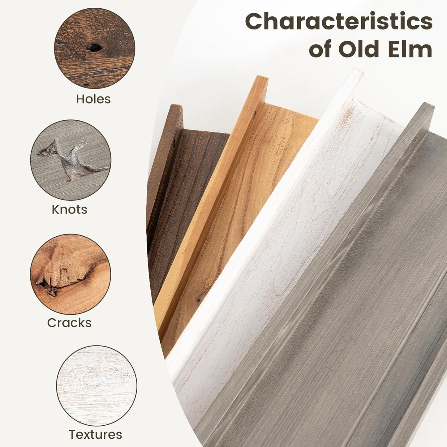 Picture Ledge Shelf, 48 Inch Long Floating Shelves for Wall, Nursery Bookshelf for Storage with Lip, Rustic Elm Wood Photo Ledge Shelves for Bedroom, Living Room, Kitchen (White, 48in Set of 2)