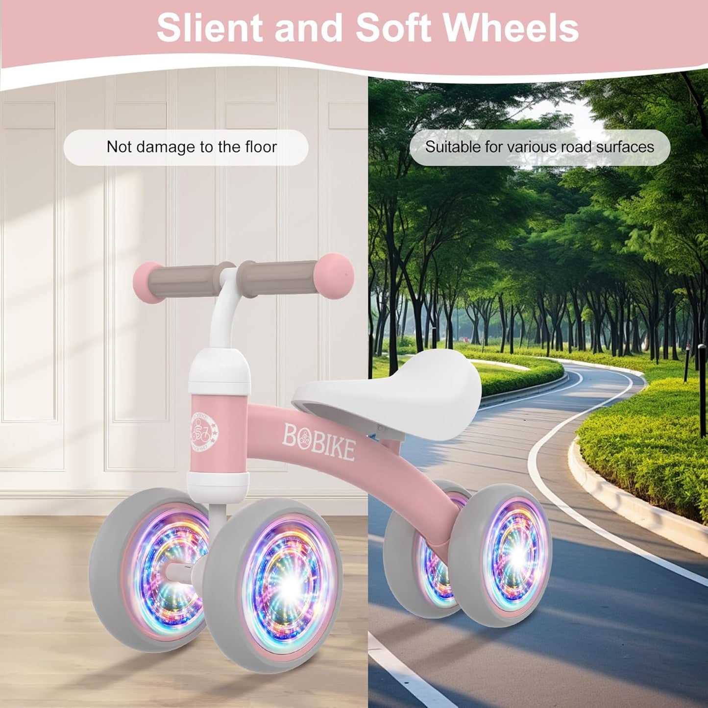 Baby Balance Bike Toys for 12-36 Months Kids Toy Boy and Girls Gifts Toddler Best First Birthday Gift Children Walker No Pedal Infant 4 Wheels Bicycle (Colorful, Pink-Light)