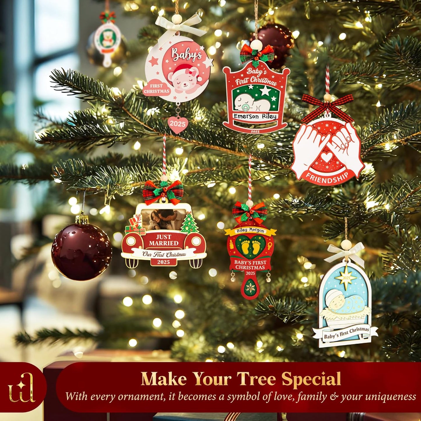 Baby First Christmas Ornament 2025 for Girl Boy - Baby's 1st for Parents, Rattle Newborn Ornament Keepsake Babys First Xmas Ornaments for Xmas Tree Decorations