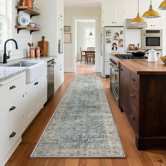 Washable Kitchen Rug Runners for Hallways: 2'x10' Bedroom Rug with Non Slip Backing Low-Pile Soft Indoor Floor Carpet Runner for Indoor Entryway Hallways Kitchen Laundry Room Farmhouse