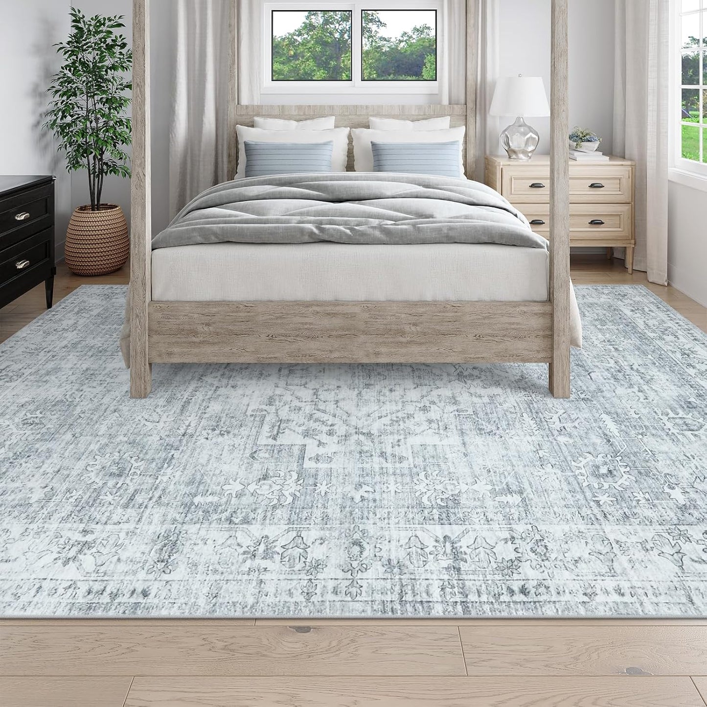LIVEBOX Washable Area Rug 9x12 Rugs for Living Room Bedroom, Non-Slip Boho Neutral Carpet for Dining Room Office, Low-Pile Farmhouse Soft Carpets for Kids Nursery Room Playroom, Grey