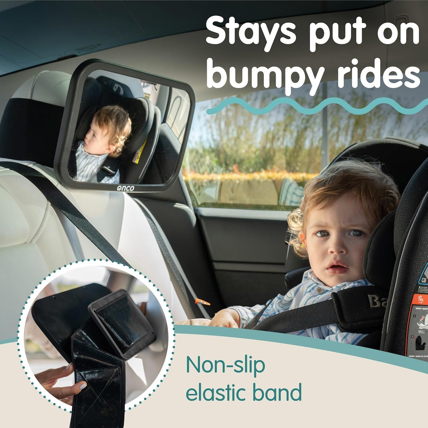 Onco Fixed Headrest Baby Car Mirror - Tesla-Compatible Car Mirror for Baby, 100% Shatterproof & Shake-Proof, Non-Slip with 360° Rotation, Newborn Must Haves