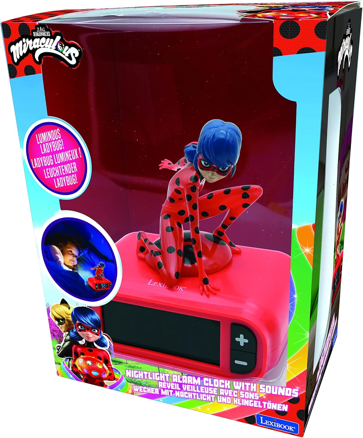 LEXiBOOK - Miraculous Digital Alarm Clock with Night Light Snooze, Clock, Luminous Ladybug, Red Colour - RL800MI