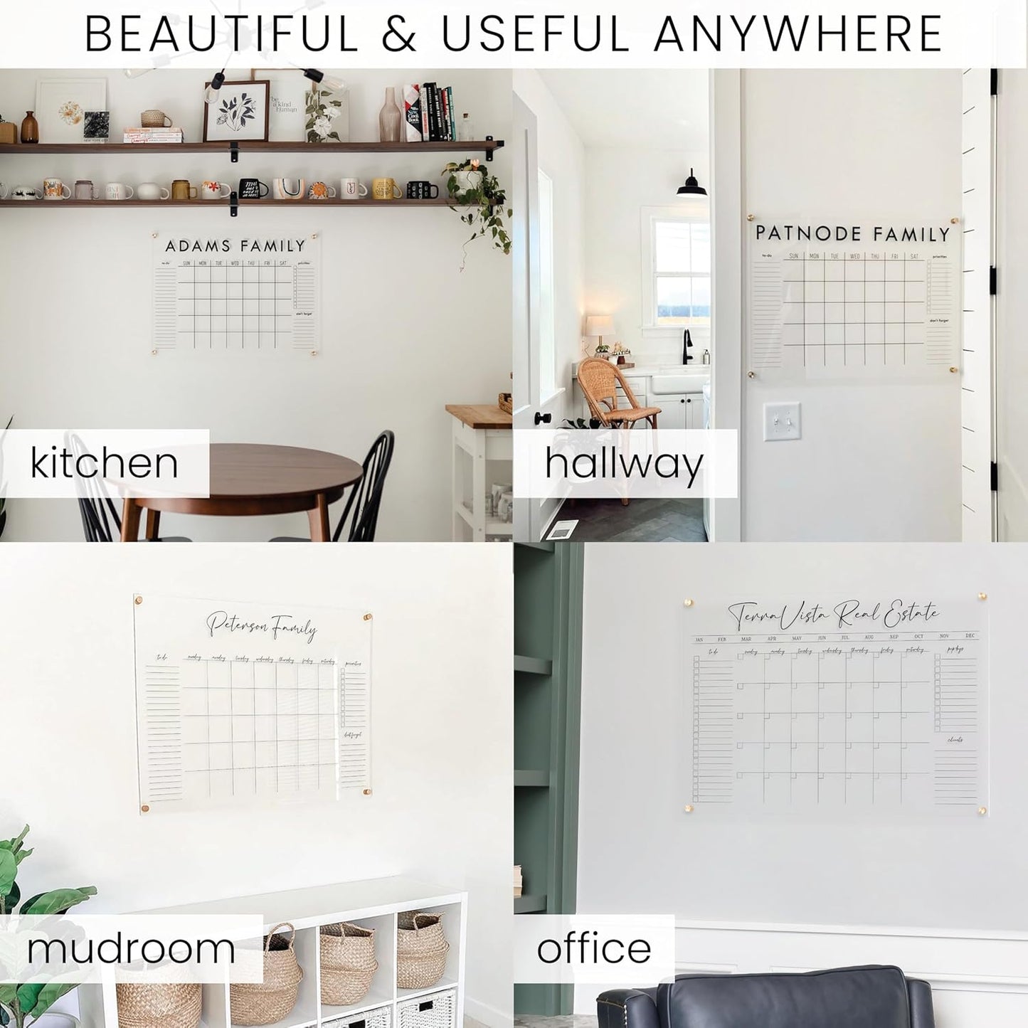 Personalized Clear Acrylic Calendar for Wall, Calendar Whiteboard for Wall, Dry Erase Wall Calendar, Wall Calendar Organizer System for Home (Block, Blush, 31"W x 23"H)
