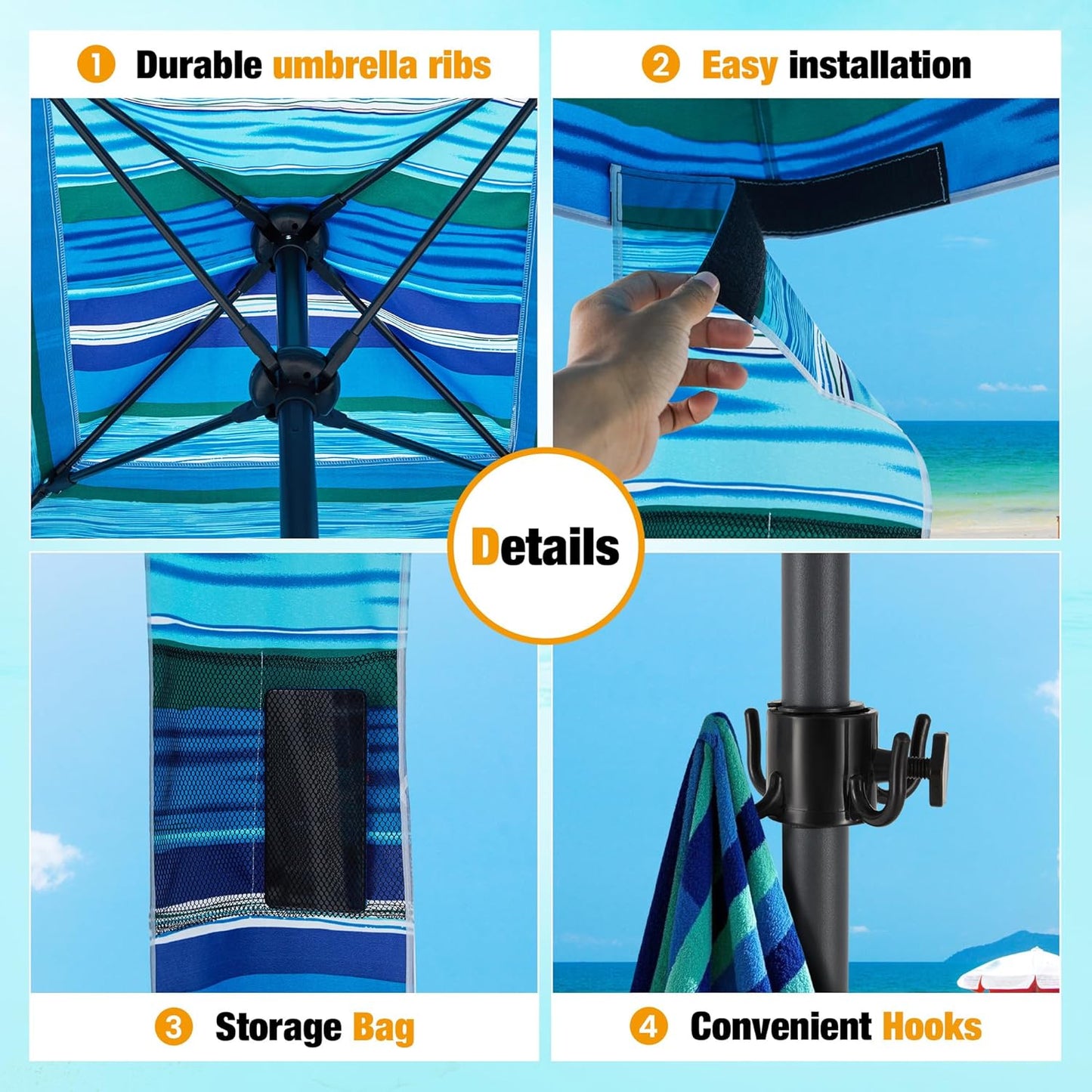 HOMEDEMO Beach Canopy UPF 50+, 6'×6', Easy Set up and Take Down Tent with Sand Pockets, Side Wall Shade Wind Waterproof for Kids, Family & Friends