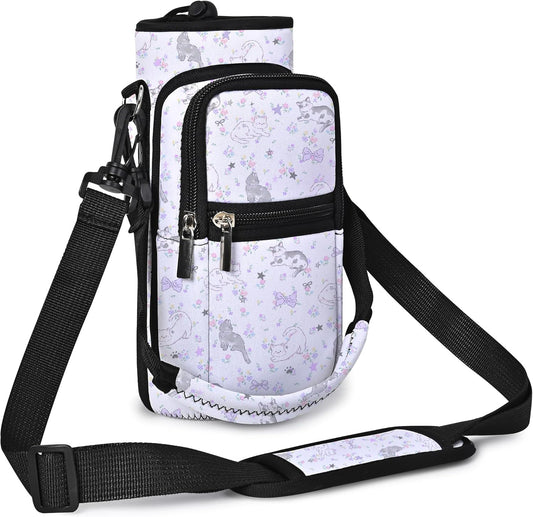 AUPET Water Bottle Sling Bag Sleeve Holder Carrier 25/32/40/64 oz,Insulated Crossbody Water Bottle Case Cover with Strap and Pockets for Men/Women Walking Hiking