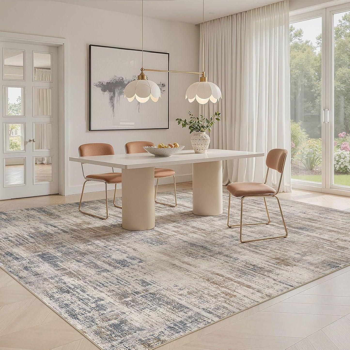 Area Rug for Living Room: 10x12 Washable Neutral Abstract Modern Soft Rugs Non Slip Indoor Floor Stain Resistant Large Carpet for Bedroom Dining Room Office Nursery - Brown