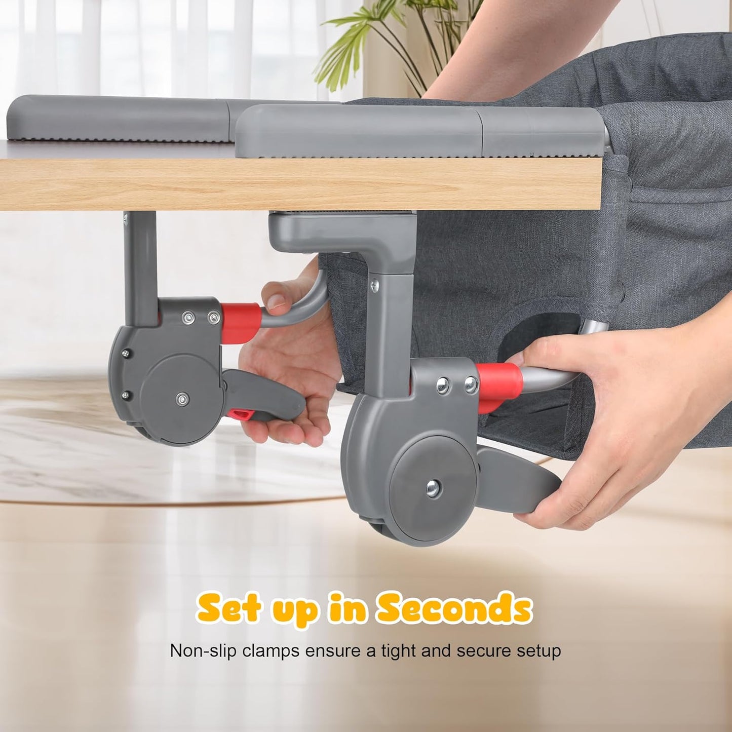 Hook On High Chair: Portable Fast Table Chair with Storage Bag, Clip on High Chairs for Babies and Toddlers, Foldable Baby Feeding Chair with Removable Seat for Home and Travel -Grey