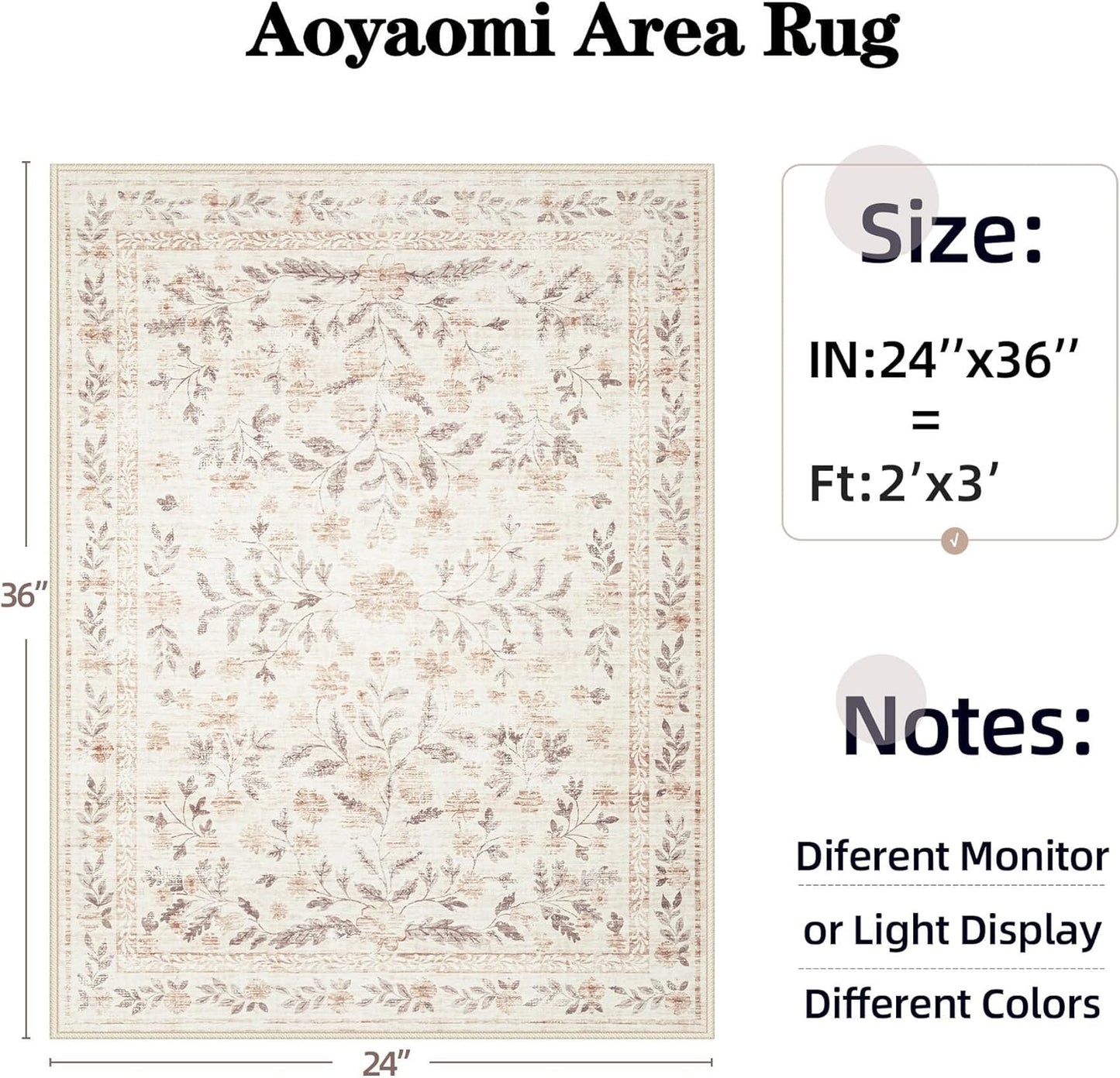 Door Mat Indoor Entrance Rug 2x3, Washable Soft Floral Boho Area Rug Non-Slip Low Pile Small Throw Rugs for Entryway, Kitchen, Entry, Kids Room(2'x3', Floral Beige)