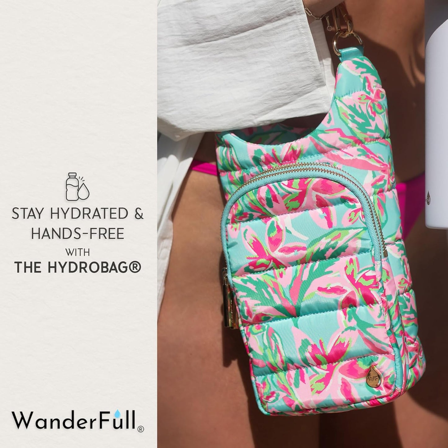WanderFull® Original HydroBag® Collection, Water Bottle Holder w/Strap & Phone Pocket, Hands-Free Crossbody Water Bottle Bag