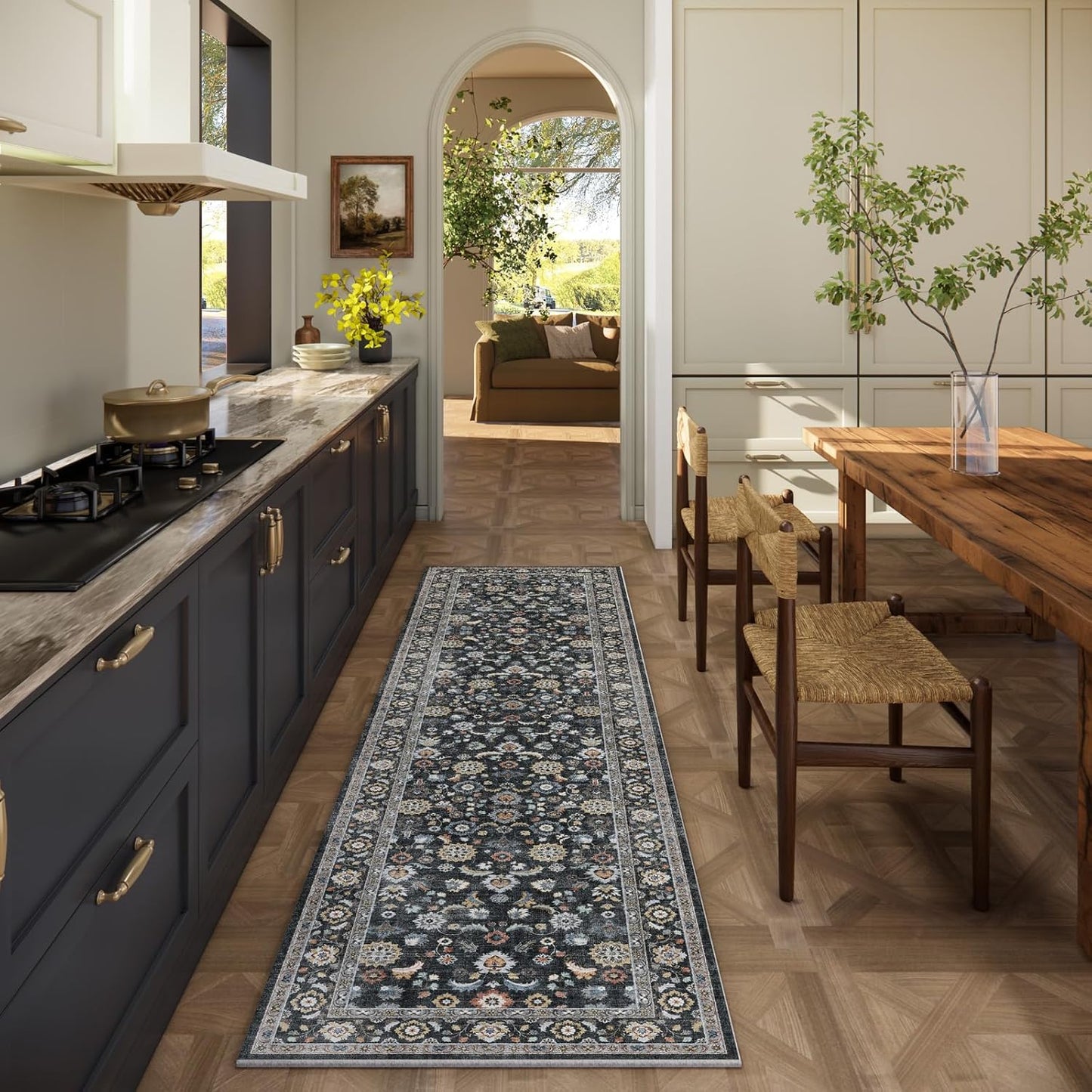 Washable Runners for Hallways Kitchen Rug: 2'6"x8' Runner Rugs Stain Resistant Non Slip Low Pile Boho Carpet Runners for Hallways Bedroom Entryway Indoor Beside Bathroom Laundry Room