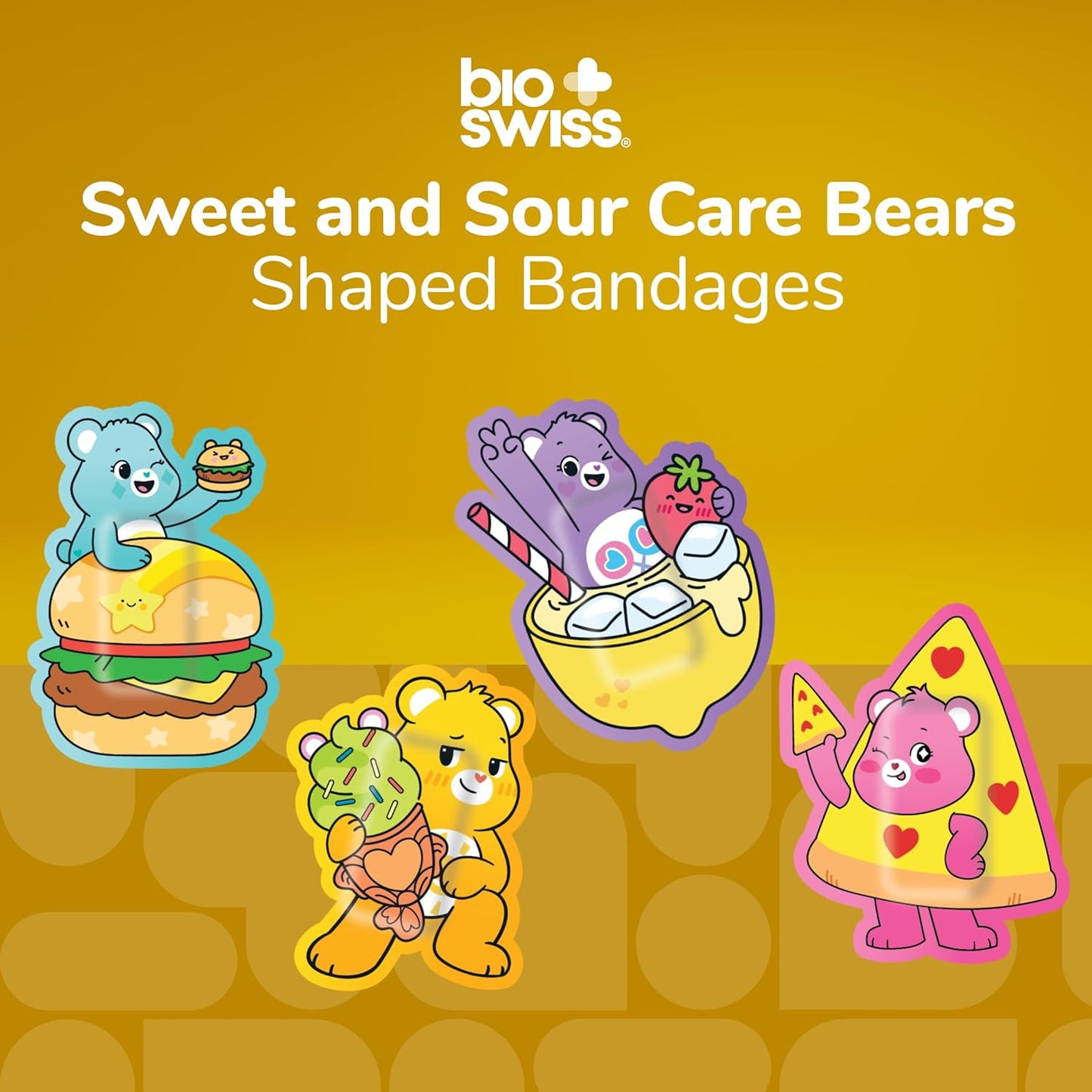 BioSwiss Care Bears Bandages, Sweet and Sour Care Bear Shaped Self Adhesive Bandage, Latex Free Sterile Wound Care, Fun First Aid Kit Supplies for Kids, 50 Count