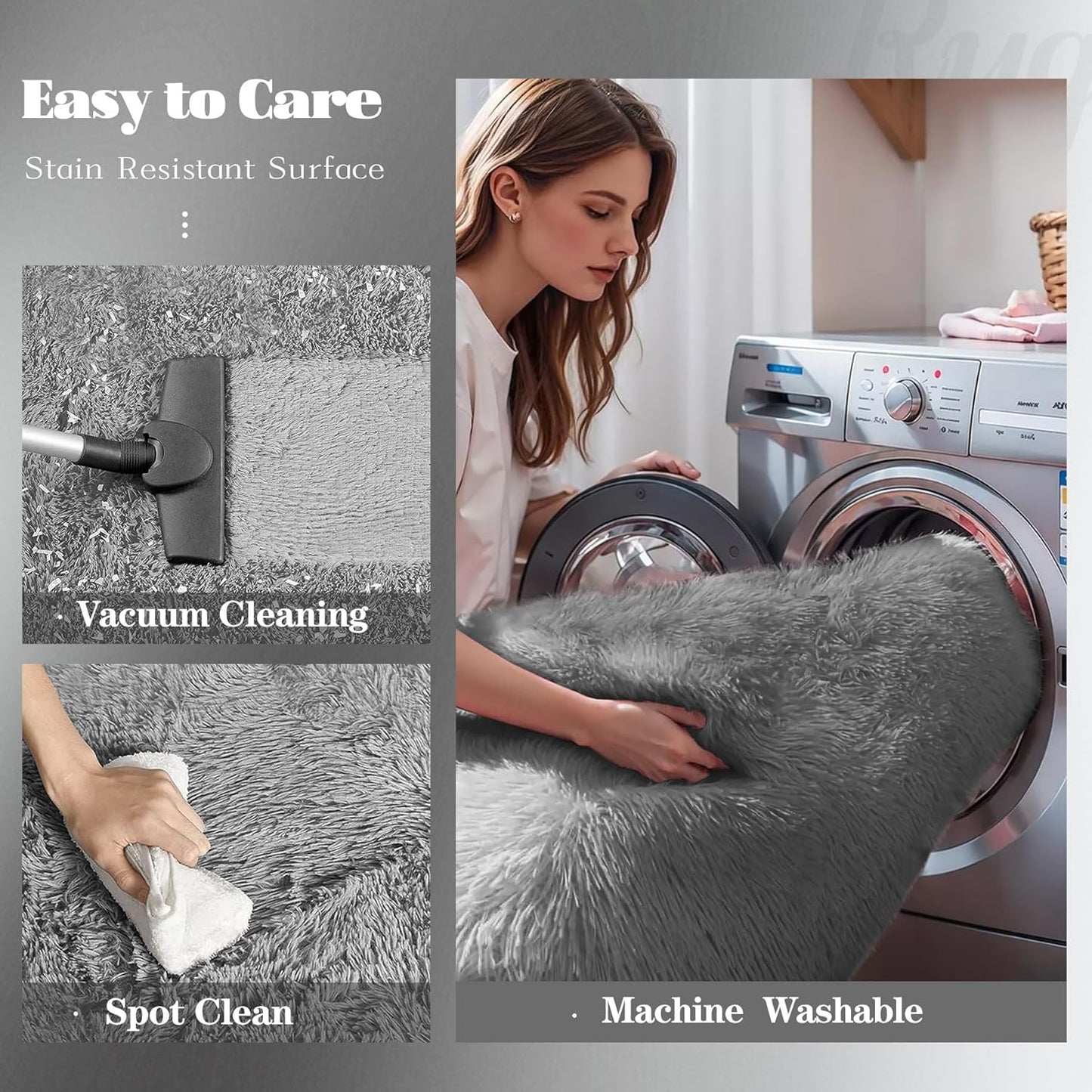 4x6 Area Rug for Living Room: Fluffy Shag Soft Washable Rugs Fuzzy Plush Indoor Carpet for Bedroom Nursery Playroom Dorm Kids Girls Boys Room (Grey, 4'x6')