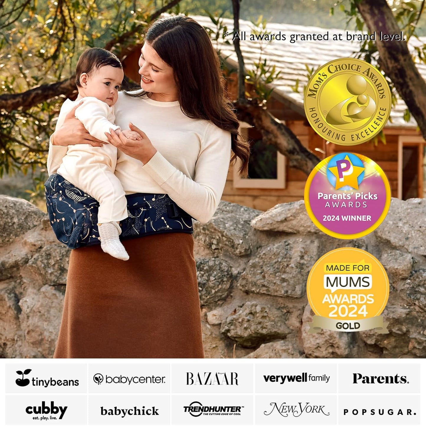 Momcozy Hip Seat Baby Carrier - Adjustable Waistband with Original 3D Belly Protector, Ergonomic Carrier with Various Pockets for Newborns & Toddlers up to 45lbs (Starry Sky, Medium)