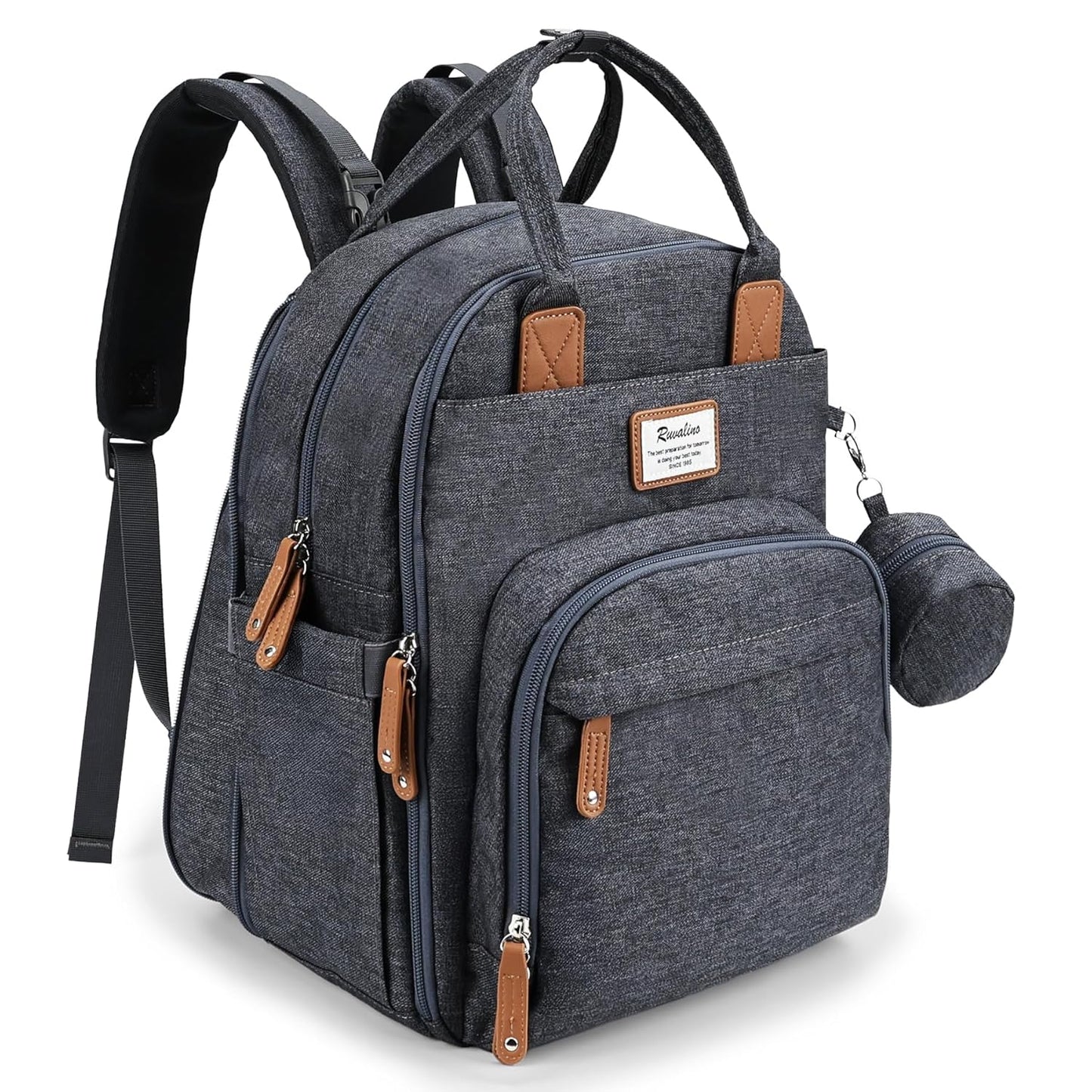 RUVALINO Diaper Bag Backpack-Expandable Baby Bag with up to 50% Capacity -Baby Essentials Bag with Changing Pad Insulated Bottle Holders & Pacifier Case, Waterproof, Dark Gray XL