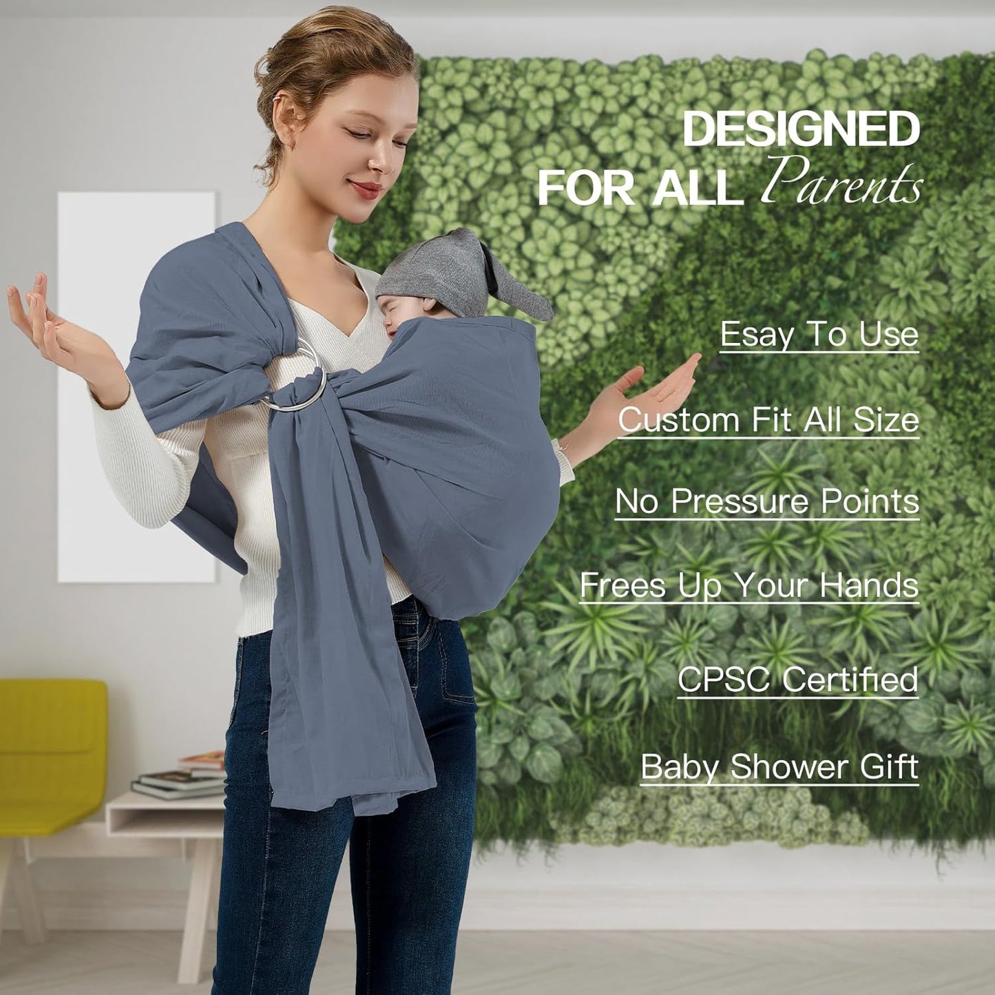 Baby Wrap Ring Sling 7-35 lbs, Baby Sling Carrier for Newborn, Toddler, Infant Holder, Lightweight Baby Carrier Wraps, Blue