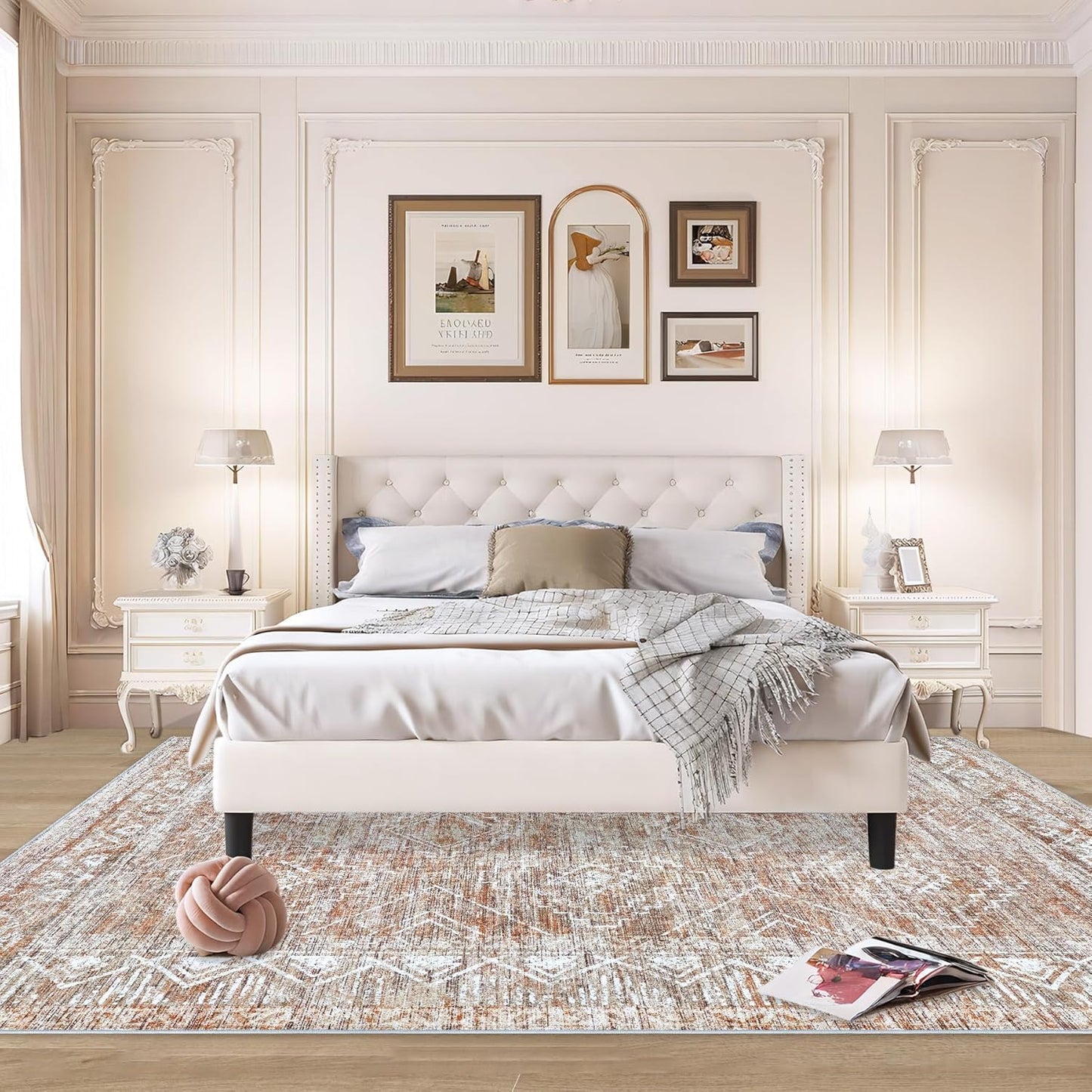 Moroccan Large Area Rug 6x9 - Soft Machine Washable Geometric Boho Distressed Farmhouse Rug Morden Stain Resistant Indoor Floor Carpet for Bedroom Dining Table Nursery Home Office (6 x 9, Brown)