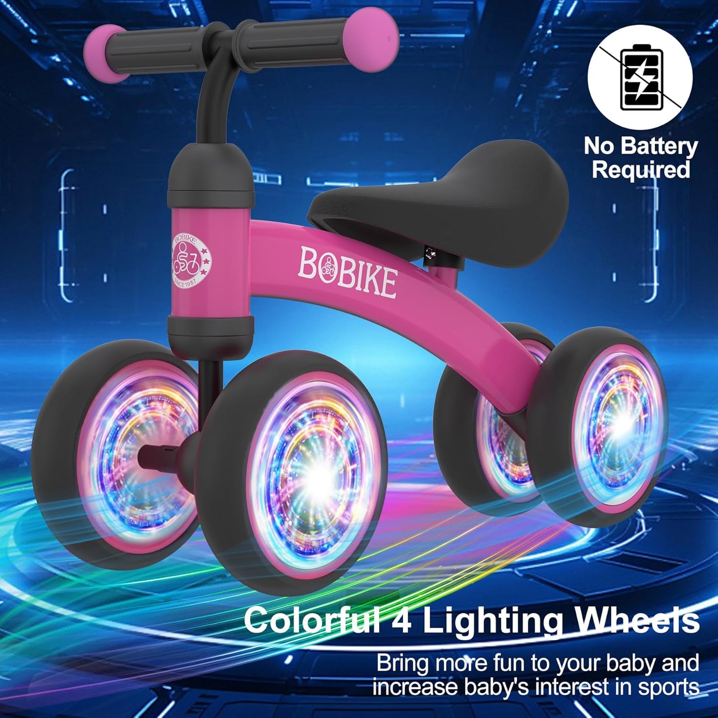 Baby Balance Bike Toys for 12-36 Months Kids Toy Boy and Girls Gifts Toddler Best First Birthday Gift Children Walker No Pedal Infant 4 Wheels Bicycle (Colorful, Rose Red-Light)