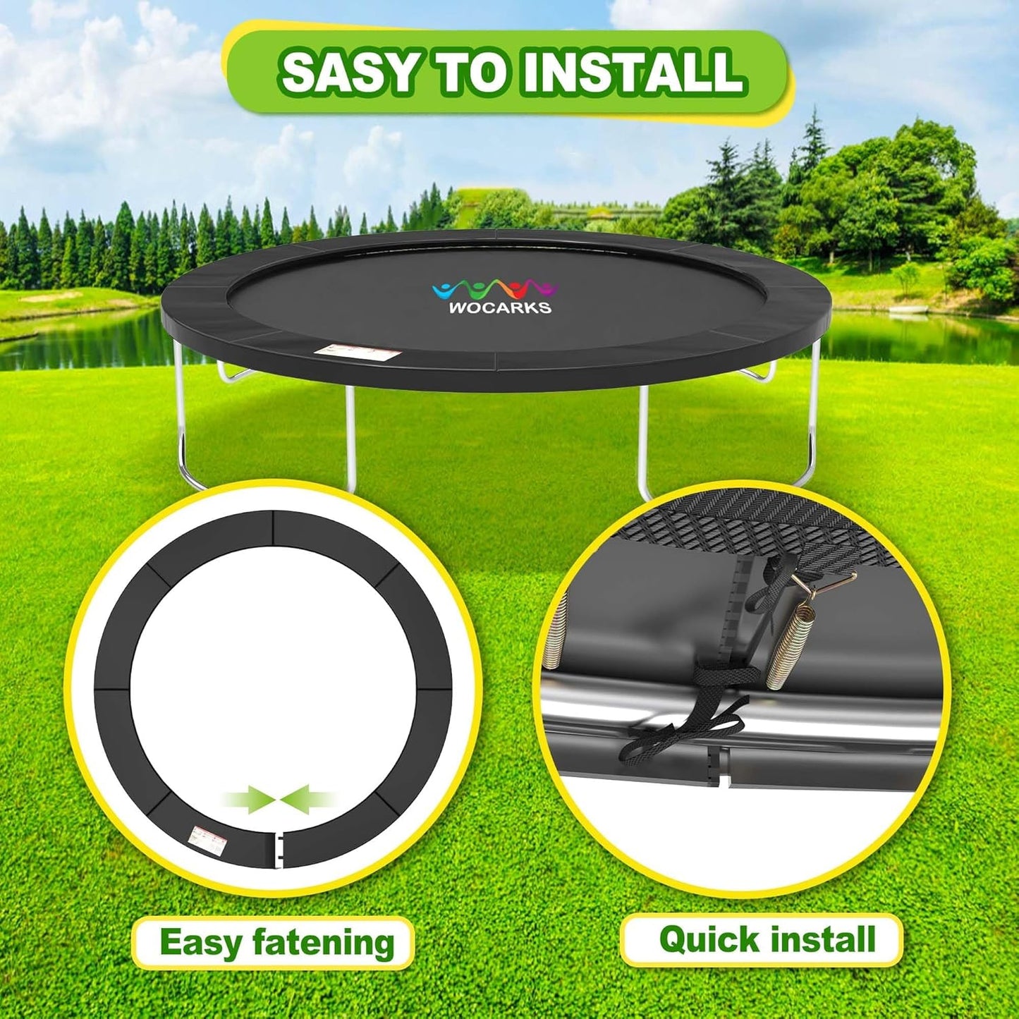 Trampoline Pad, 10ft 12ft 14ft Trampoline Replacement Safety Pad, Waterproof and Tear-Resistant Safety Spring Cover Round Frame Pad