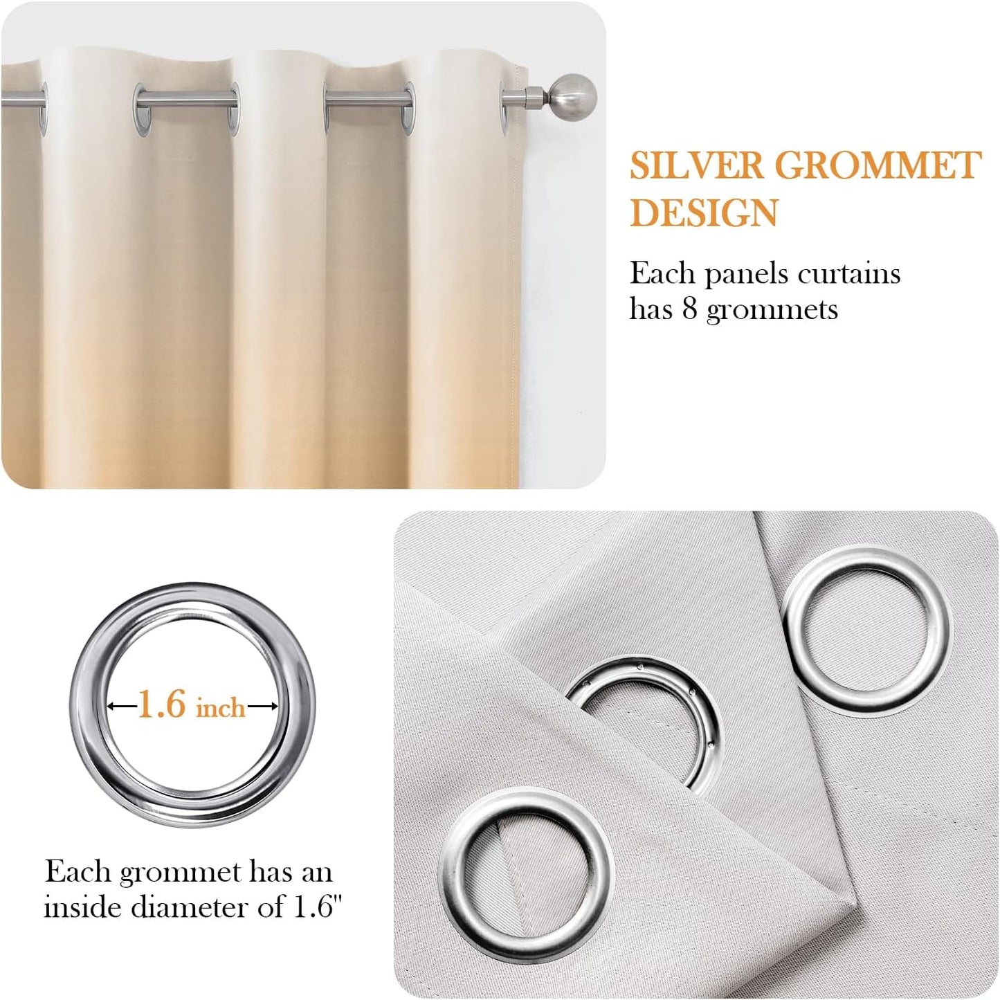 HOMEIDEAS Gold Ombre Blackout Curtains 52 X 63 Inch Length Gradient Room Darkening Thermal Insulated Energy Saving Grommet 2 Panels Window Drapes for Living Room, Bedroom