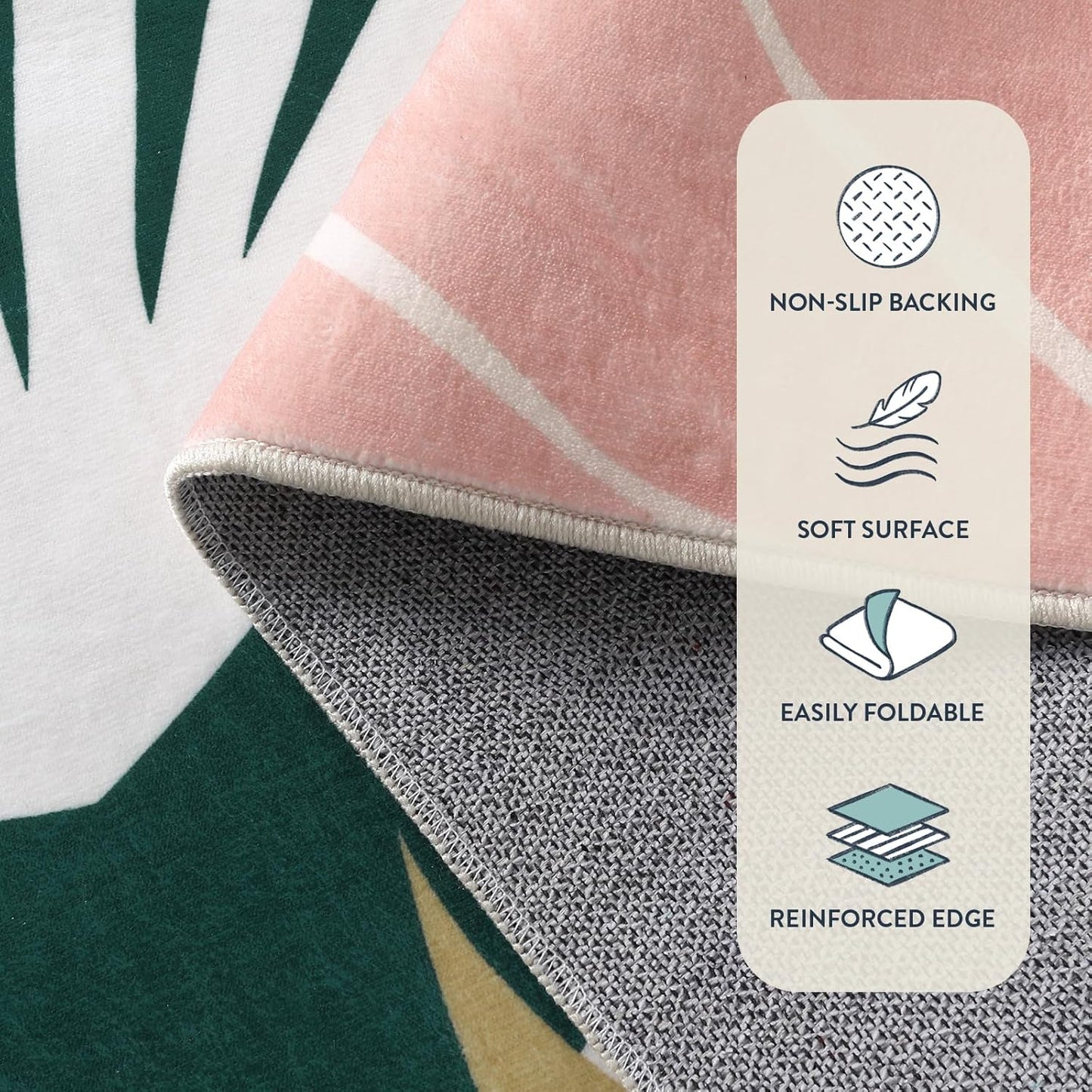 Lahome Washable Rug 5x7 - Rugs for Living Room 5x7 Non-Slip Ultra-Thin Carpet for Bedroom Cute Soft Kids Nursery Rug, Boho Botanical Print Indoor Floor Rug for Entryway Office (5'x7',Green/Pink)